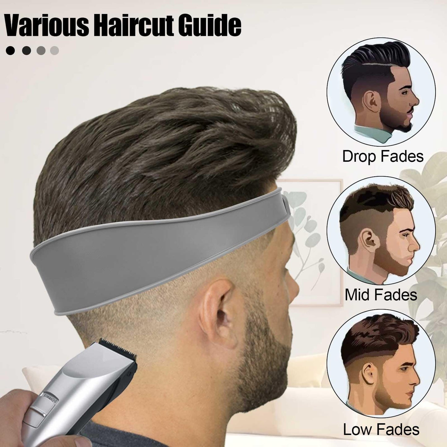 FOWSRHRG 1PC Neckline Shaving Template for DIY Self Haircutting, Adjustable Hair Trimming Guide, Silicone Curved Haircut Band for Cleaning Straight Neck Hairline (Gray)