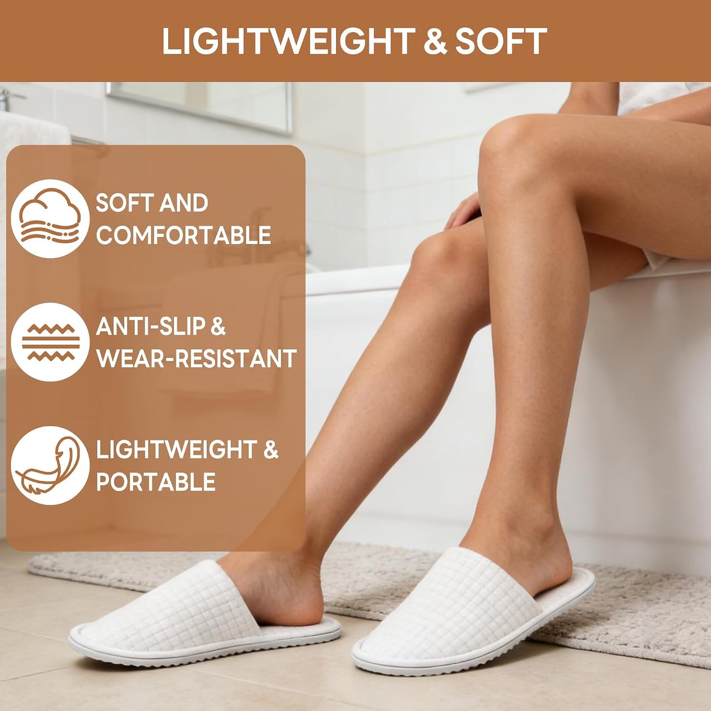 Disposable Slippers - Cotton Fleece Guest Slippers with Non-Slip Sole | 6 Pairs for Home, Hotel & Travel