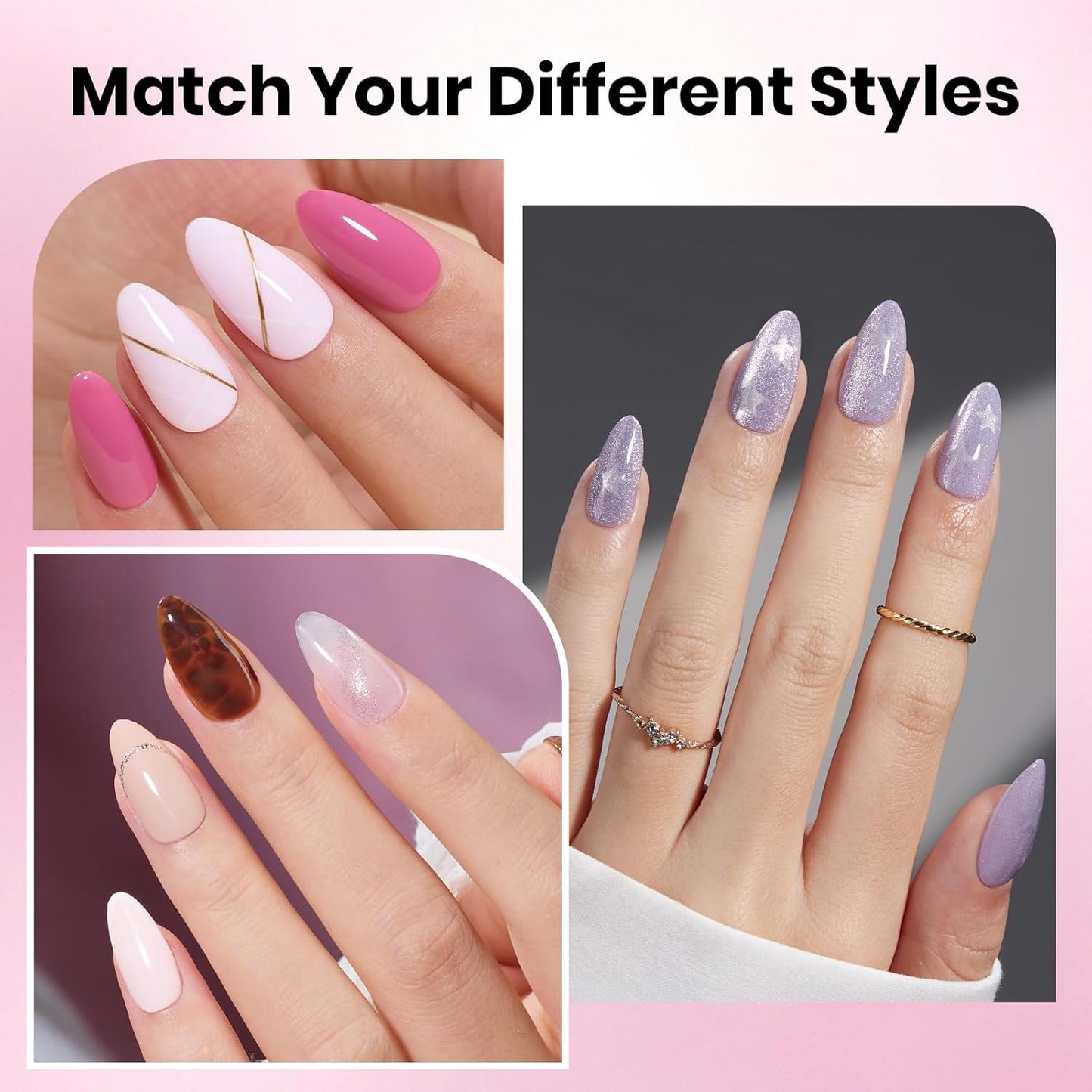 Beetles Gel Nail Kit - Almond Short 288pcs Nail Tips with Hema-Free Glue & Base Gel Set | DIY Acrylic Press-On Nails