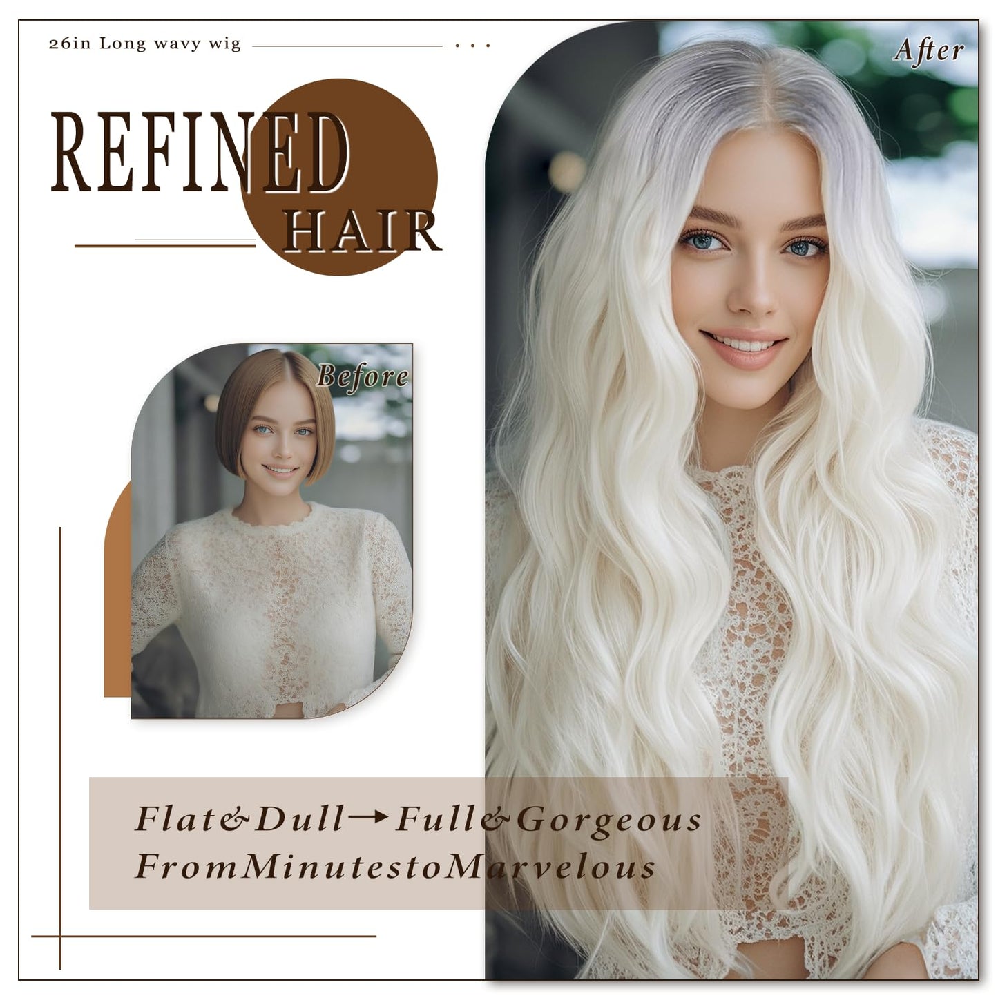 Ombre White Wig - 26 Inch Long Wavy Synthetic Hair for Daily Wear | Cosplay & Halloween