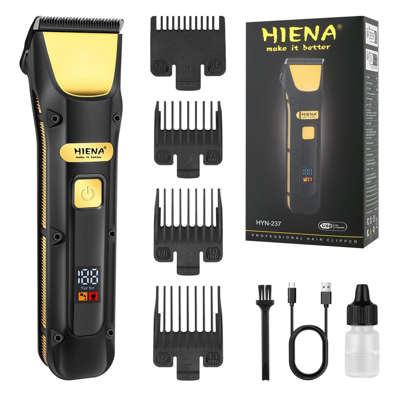 HIENA PRO Cordless Professional Hair Clippers for Men, Rechargeable Hair Cutting with LED Display, Electric Hair Clipper and Hair Trimmer, Gifts for Men