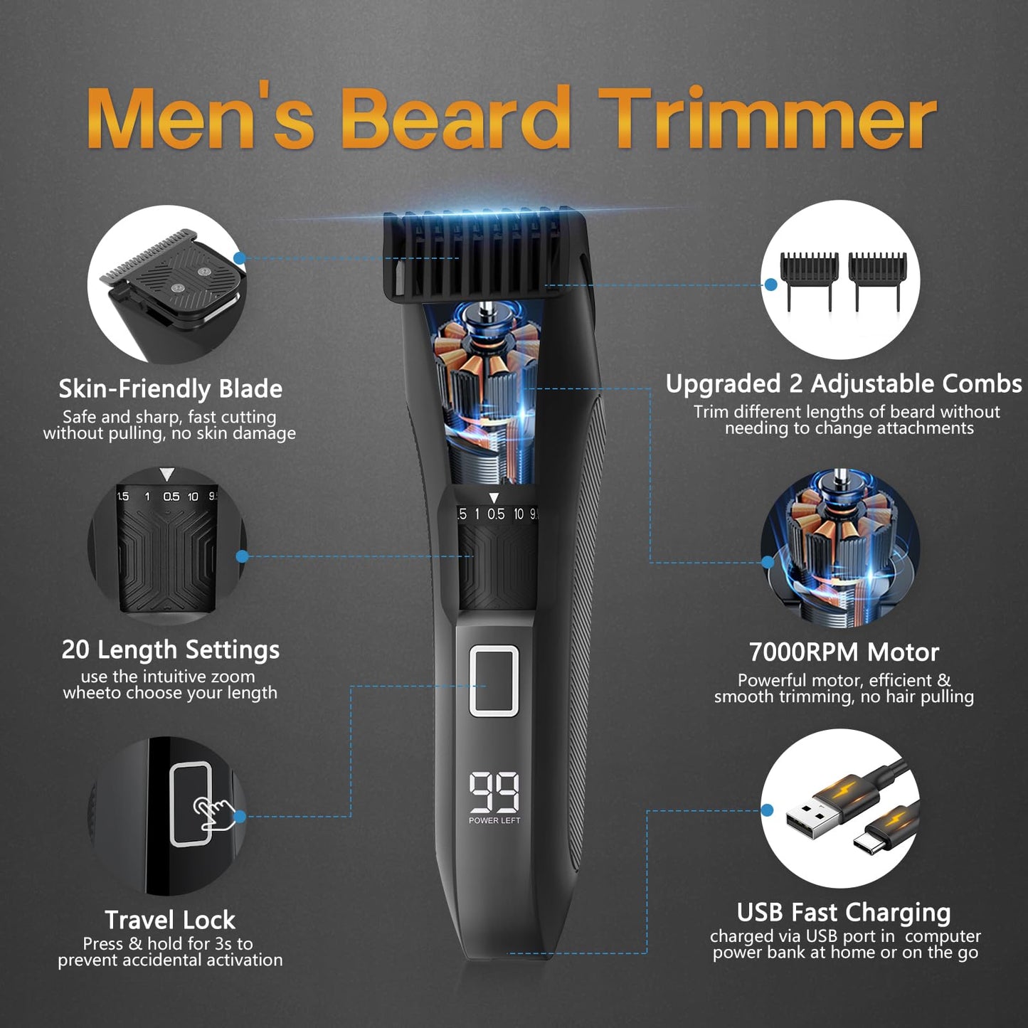 Beatslm Manscape Beard Trimmer for Men, Groin & Body Hair Trimmer, Ball Shaver, Nose Hair Clippers, All-in-One IPX7 Waterproof Men's Wet/Dry Groomer Kit, Rechargeable with Travel Case, LED Display