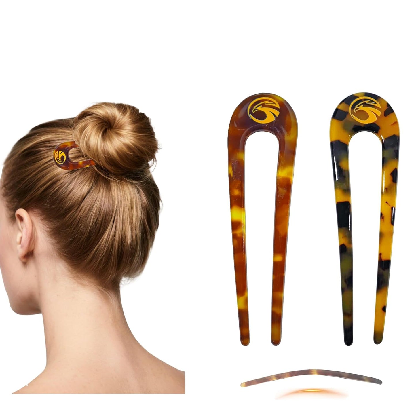 Prestige French Hair Pins - 4 PCS Tortoise Shell Hair Accessories for Updos & Buns | Strong Hold Acetate, 3.73”