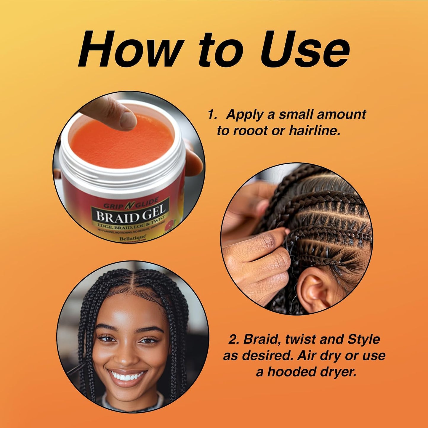 BELLATIQUE Grip N Glide Braiding Gel - Maximum Hold, No Flaking, Fast Drying | 15 oz