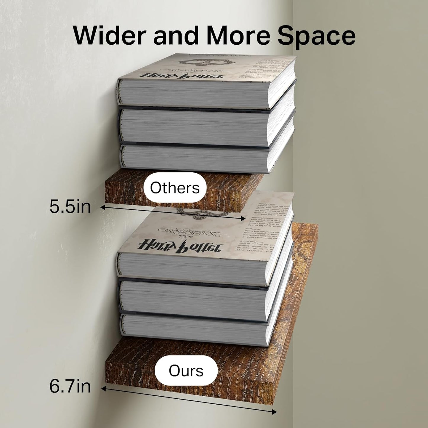 Floating Shelves Set of 2 - Rustic Wood Wall Mounted | 22.5 Inches for Bathroom, Bedroom, Living Room, Kitchen - 22lbs Capacity, Rustic Brown