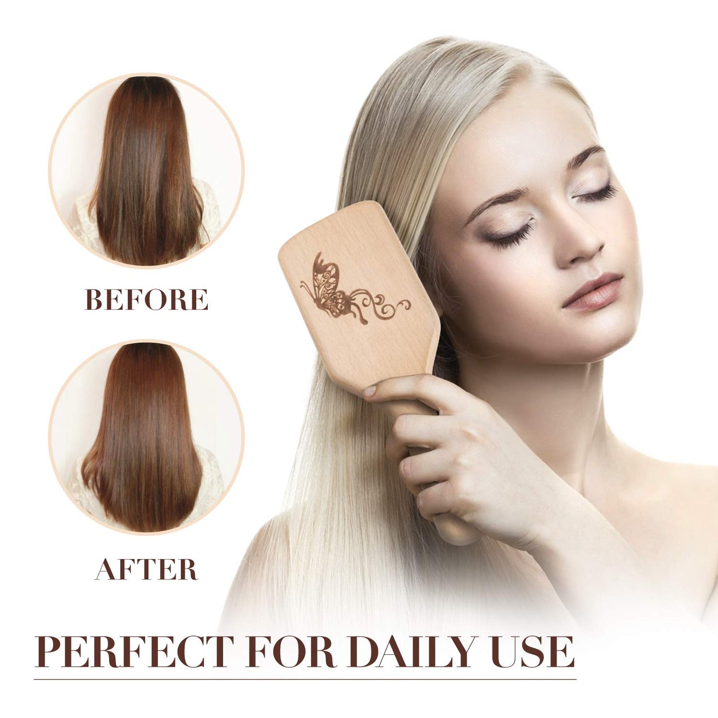 Boar Bristle Hair Brush - Paddle Brush for Thick, Curly & Thin Hair | Smooths & Adds Shine