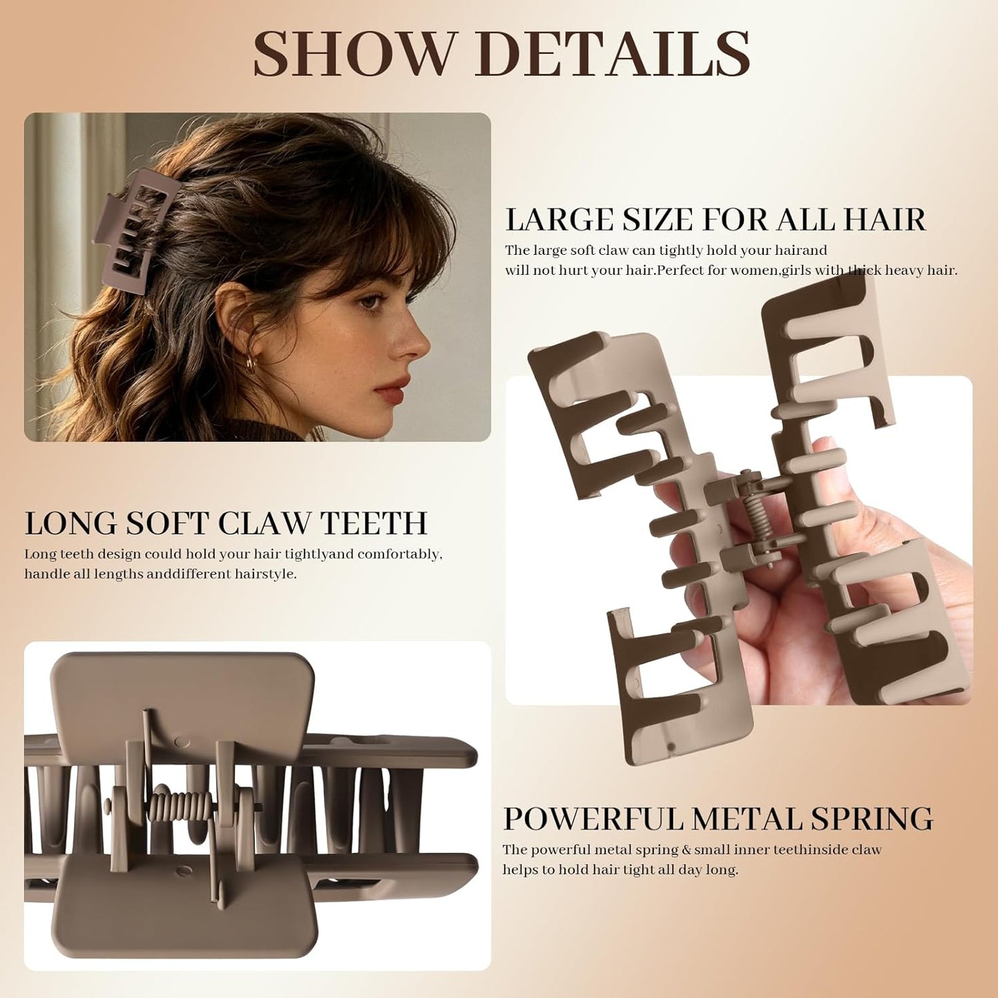 Baseball Cap Claw Clips - 2 Pcs Large Non-Slip Hair Clips for Women | Perfect for Thick & Fine Hair (Black & Brown)