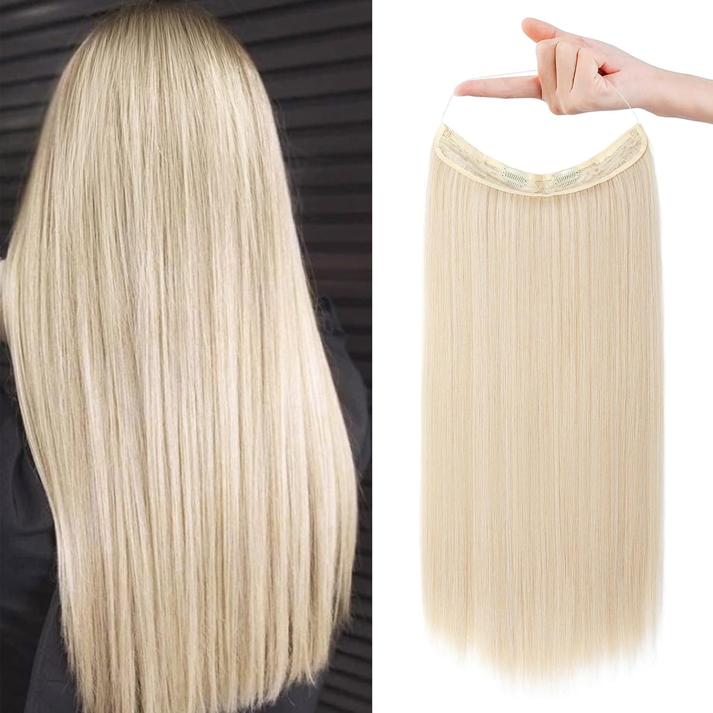 Invisible Wire Hair Extensions - Adjustable Transparent Headband with Secure Clips | Natural Black Hairpiece for Women