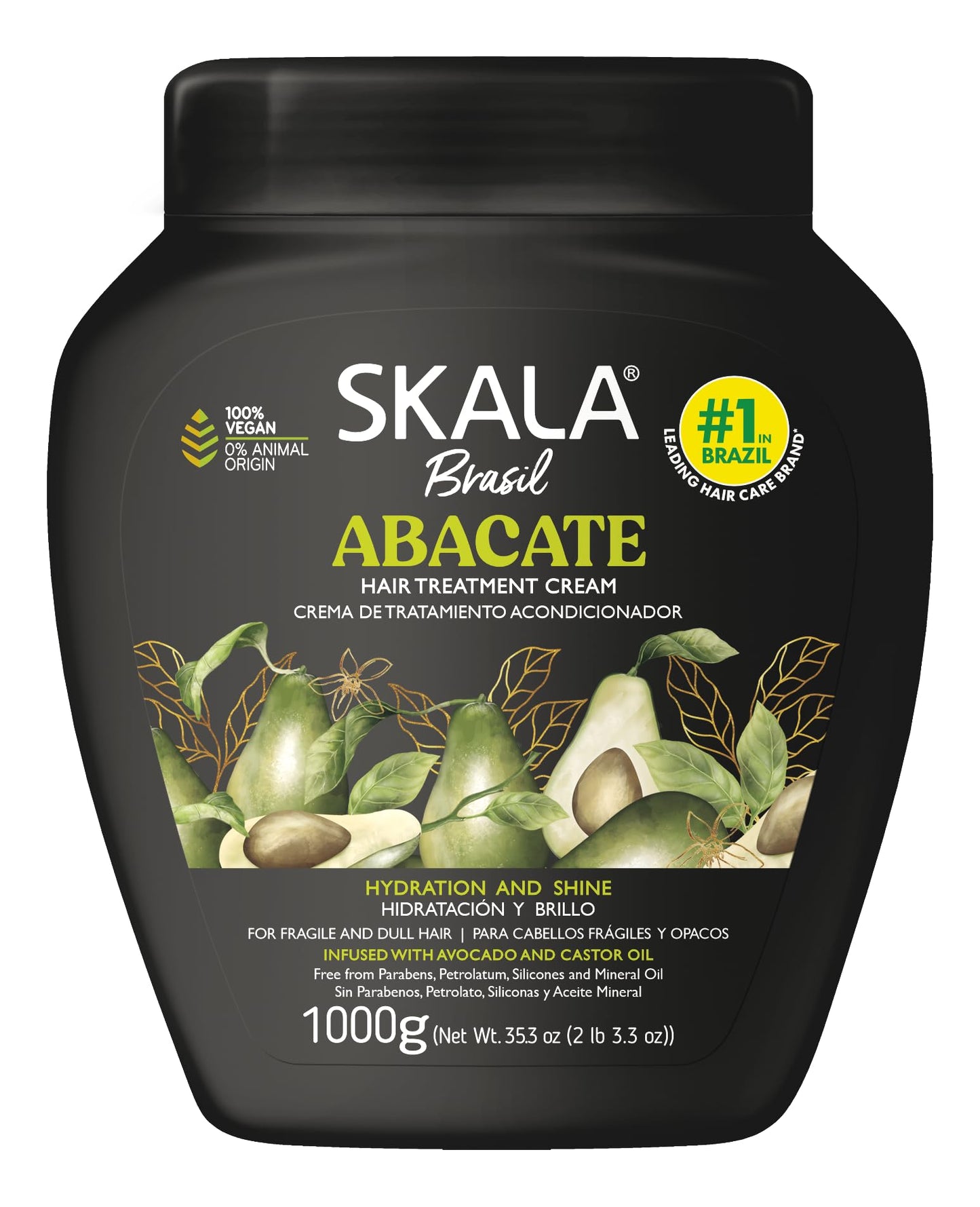 SKALA Abacate 2-in-1 Treatment Cream and Leave-In Conditioner Avocado Oil Nourishing Care and Frizz Control for Dry and Dull Hair, 35.2 oz