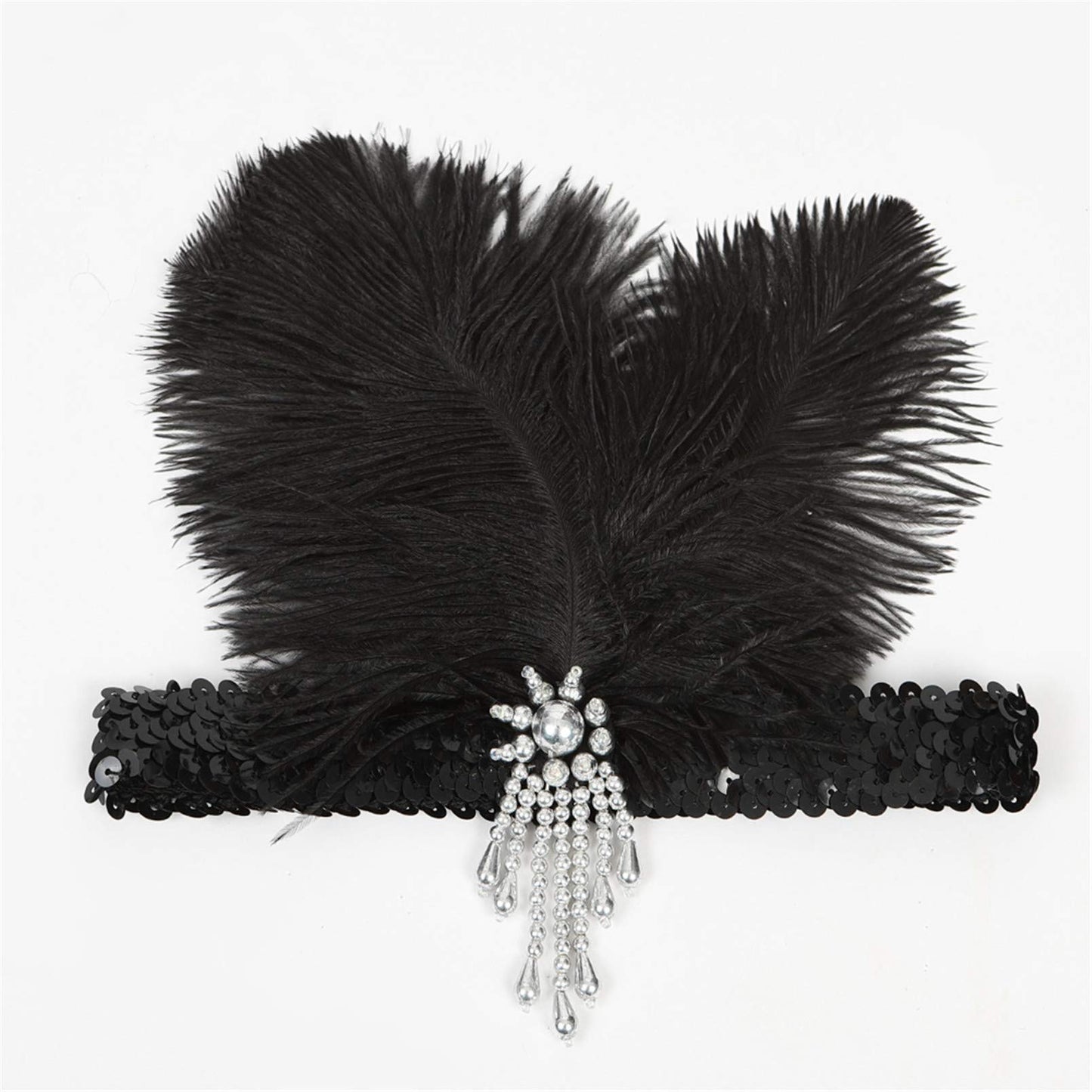 Lovfingu Roaring 20s Great Gatsby Women's Flapper Feather Headband 1920s Art Deco Headpiece Costume 23-New Silver
