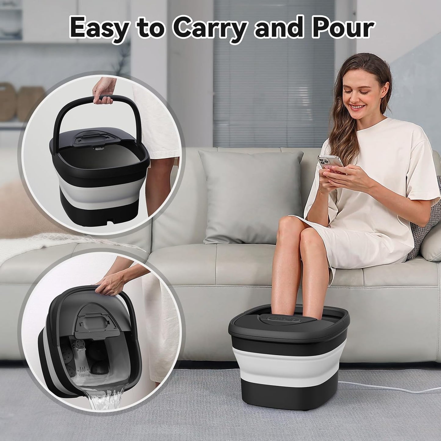 Collapsible Foot Spa - Heated Foot Bath Massager with Remote & 24 Shiatsu Massage Balls | Soothing Hot/Cold Water Soaking