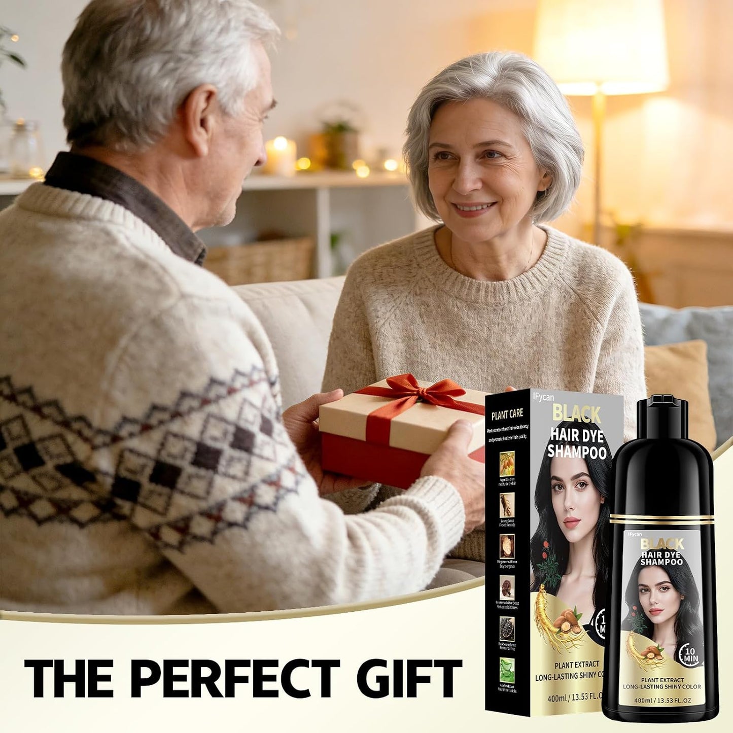 Black Hair Dye Shampoo - 100% Gray Coverage in 10-15 Mins | Herbal Extracts & Ammonia-Free Formula