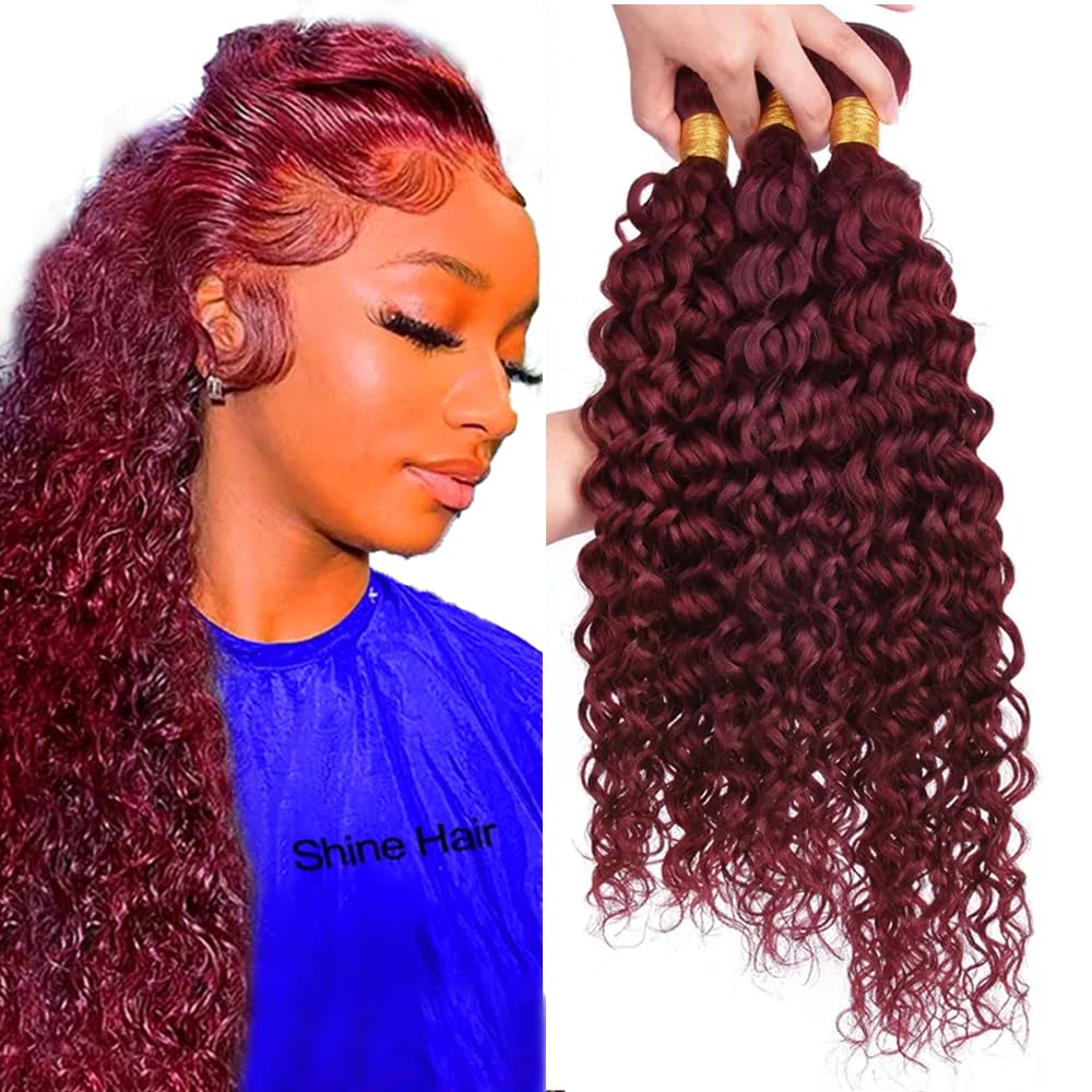 Wine Red Bundles Human Hair Water Wave Bundles 16 16 16 Inch #99J Burgundy Water Wave Bundle Unprocessed Brazilian Virgin Weave Hair 3 Bundle 50 Gram Per Bundle