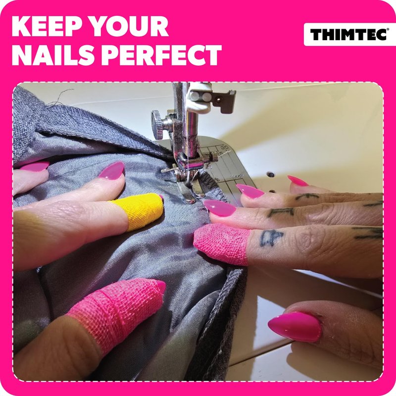 THIMTEC - The Original Thimble Tape for Hand Sewing - Fully Adjustable Nail & Finger Protector - A Smarter Alternative to Classic Knitting Thimbles - Neon Flamingo, 2-Pack