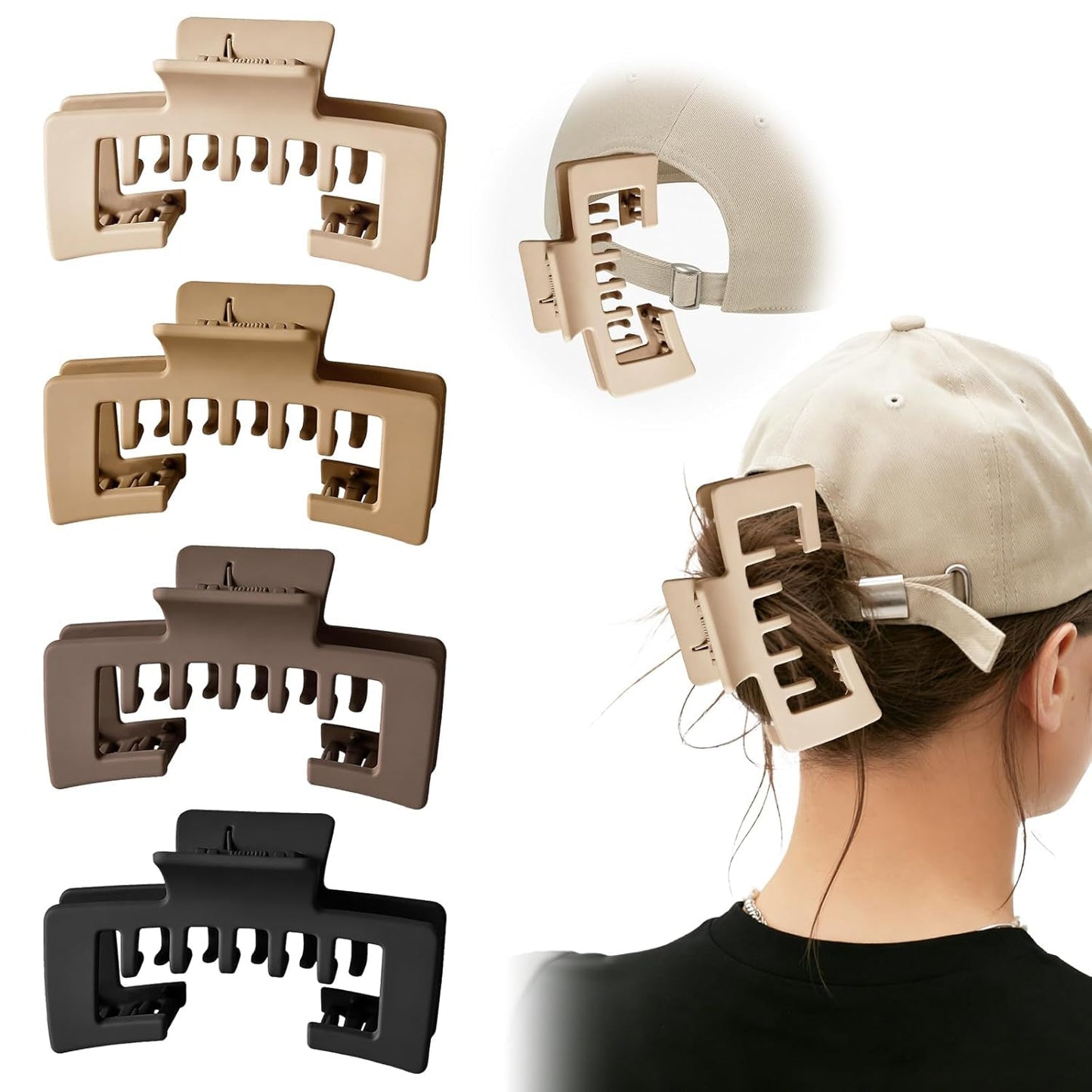 Hat Claw Clips for Women - 4Pcs Non-Slip Trucker Hat Hair Clips | Strong Hold for Thick & Thin Hair