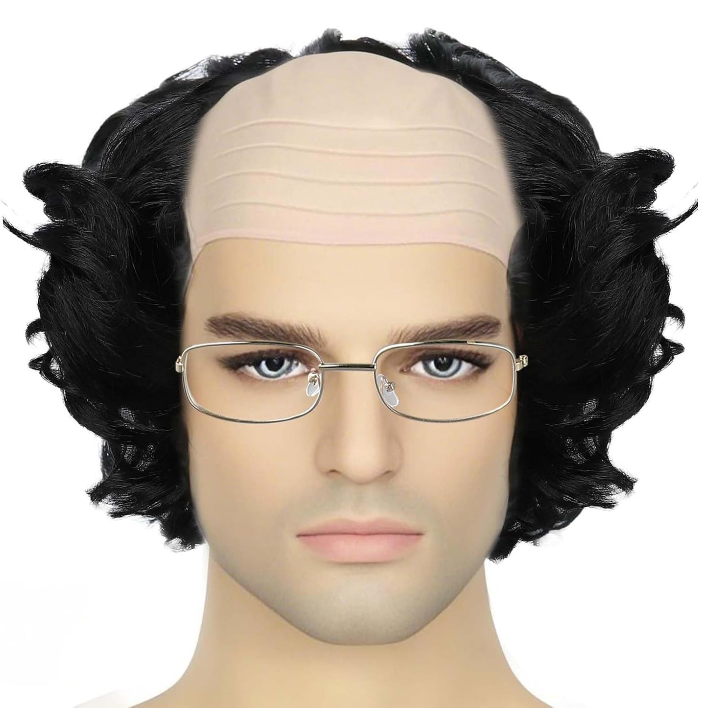 Short Curly Bald Cap Wig | Mad Brown Scientist Costume for Halloween & Cosplay