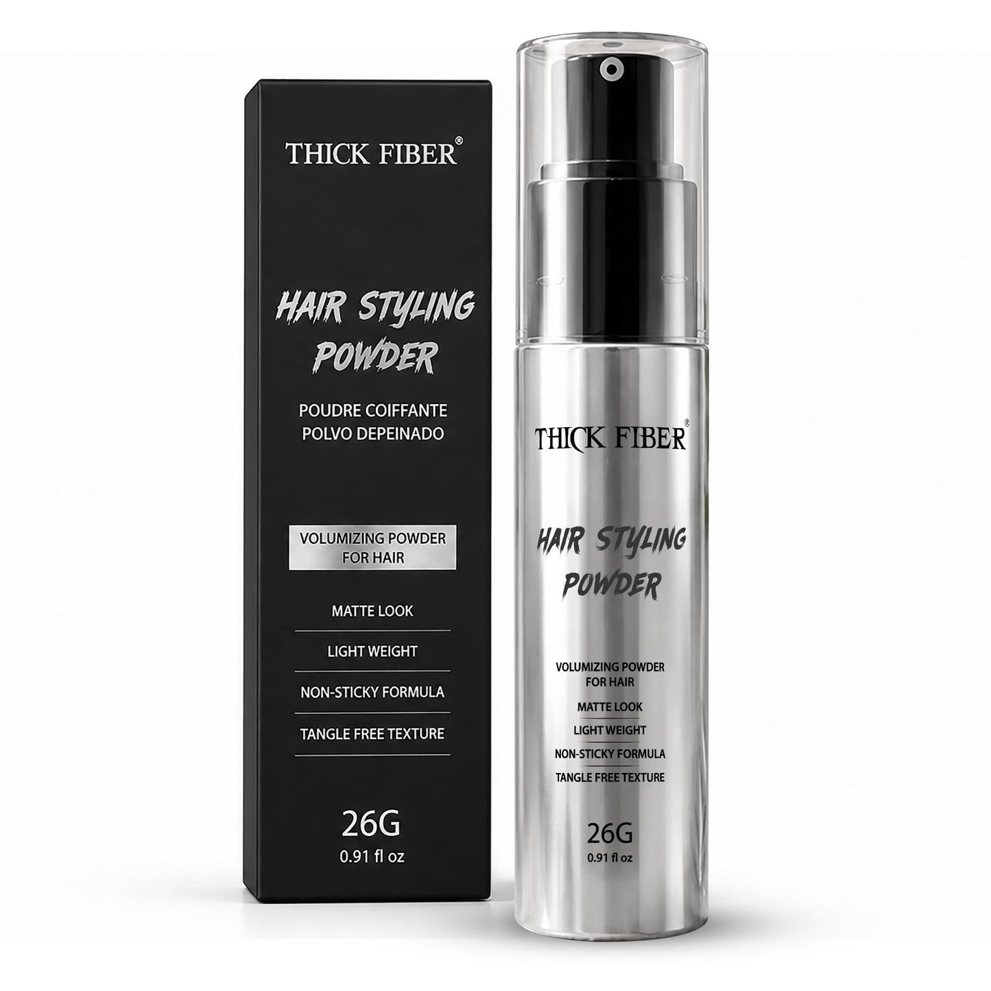 Thick Fiber Hair Styling Powder – Tangle-Free, Non-Sticky, No White Residue – Infused Clay-Based Powder for Volumizing & Texturizing – Matte Finish for Women and Men – Medium Hold – 26g