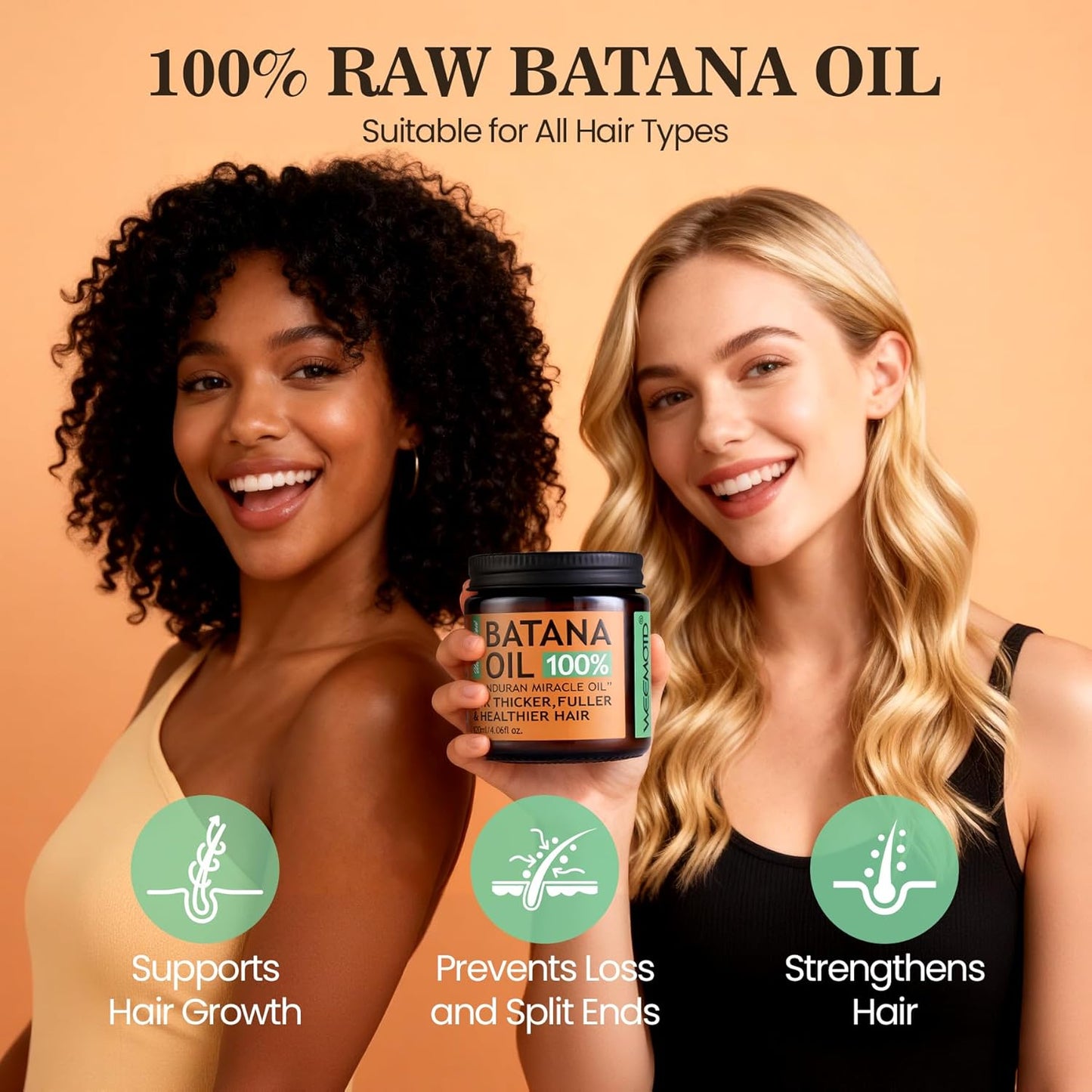 Batana Oil for Hair Growth - 100% Raw Organic Hair Mask | Promotes Thickness & Prevents Loss, 4.06 fl oz