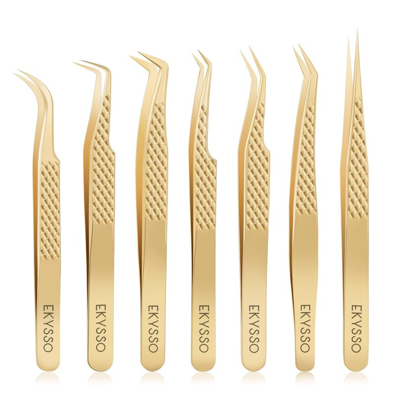Eyelash Tweezers for Lash Extensions (Set of 7), Professional Lash Extension Tweezers Kit, Lash Tweezers for Mega Volume, Isolation & Classic False Lashes, Lash Artist Supplies