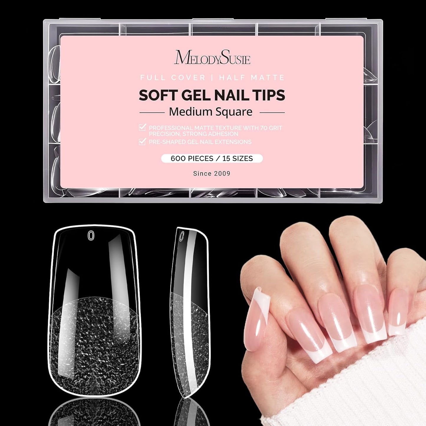 Short Square X Nail Tips - 600 Pcs Clear Acrylic Press-On Nails | Half Matte Full Cover for DIY & Salon Use