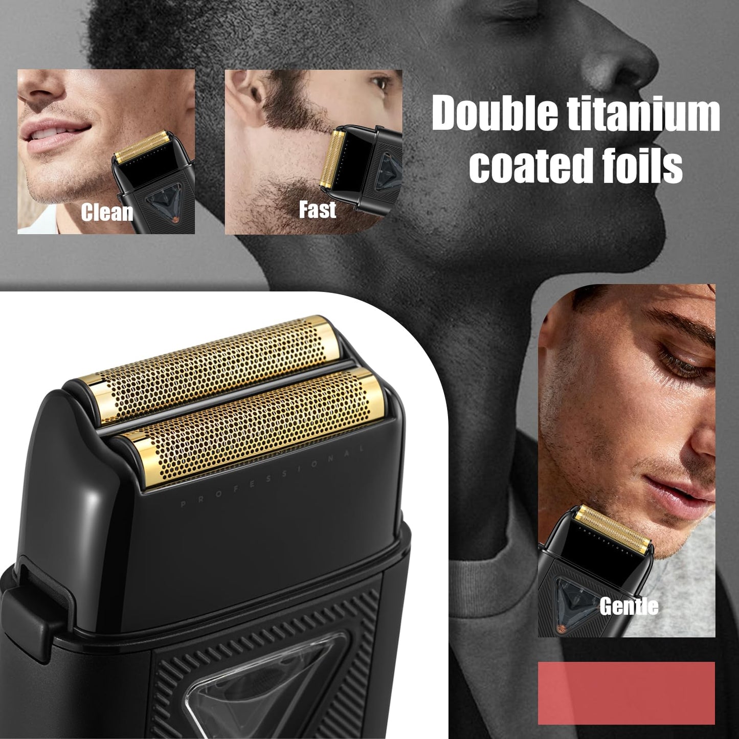 VGR 334 Foil Shaver for Men, Professional Electric Razor for Shaving Face & Bald Head, 10000RPM Vector Motor, Double Titanium Foils, LED Display, USB Charging Base, Men's Electric Shavers for Barbers