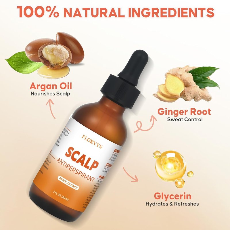 Scalp Serum for Sweaty Scalp - Fast-Drying Sweat Control Oil with Argan & Ginger - 2 Fl Oz, White
