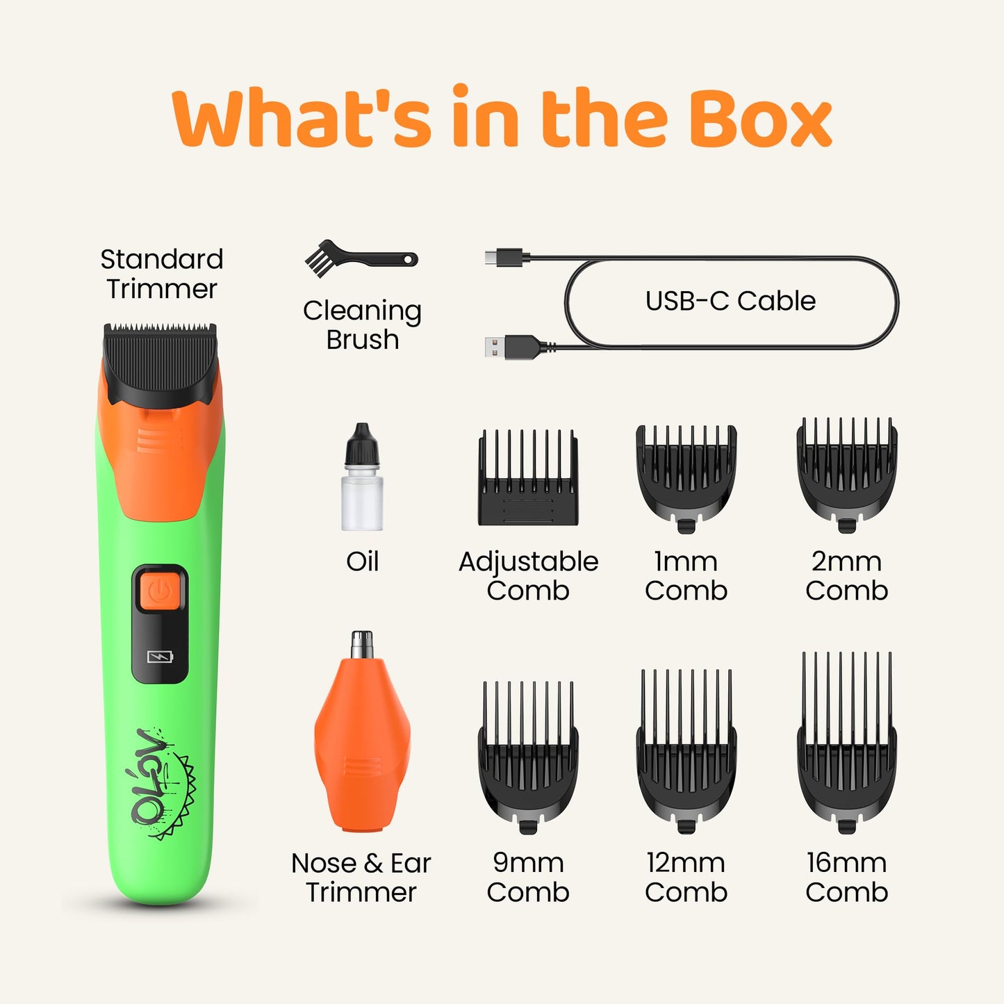 OLOV LITE Electric Beard Trimmer for Men,Nose Hair Trimmer & Electric Razor 10-in-1 Grooming Kit Cordless Shaver Gift-Ready for Men(Greenish Orange)