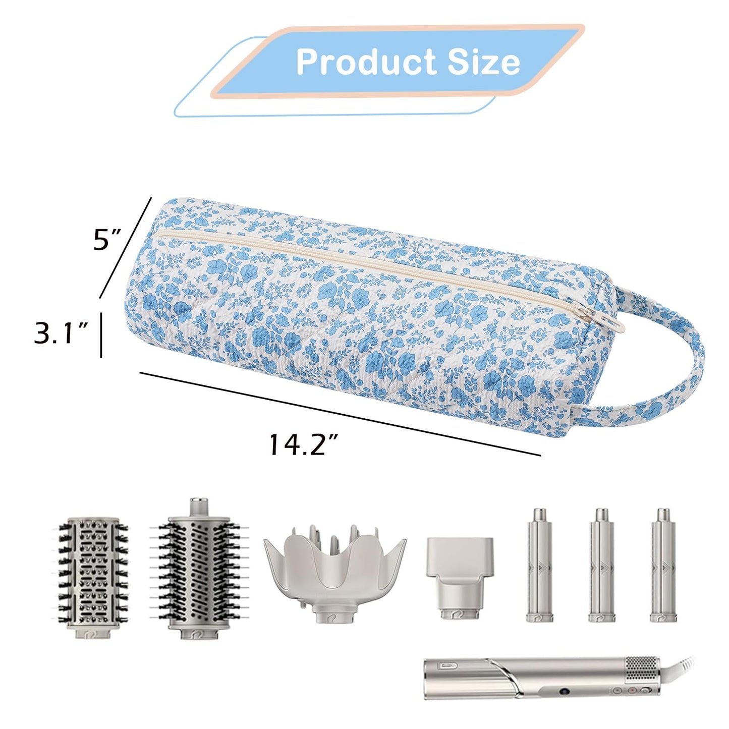 RSRSLEII Quilted Hair Tools Travel Bag，Hair Styling Accessories Storage Case for Shark FlexStyle, Dyson Airwrap Hair Dryer, Curling Iron, Revlon Hair Tools，Portable and foldable(06Blue Flower)
