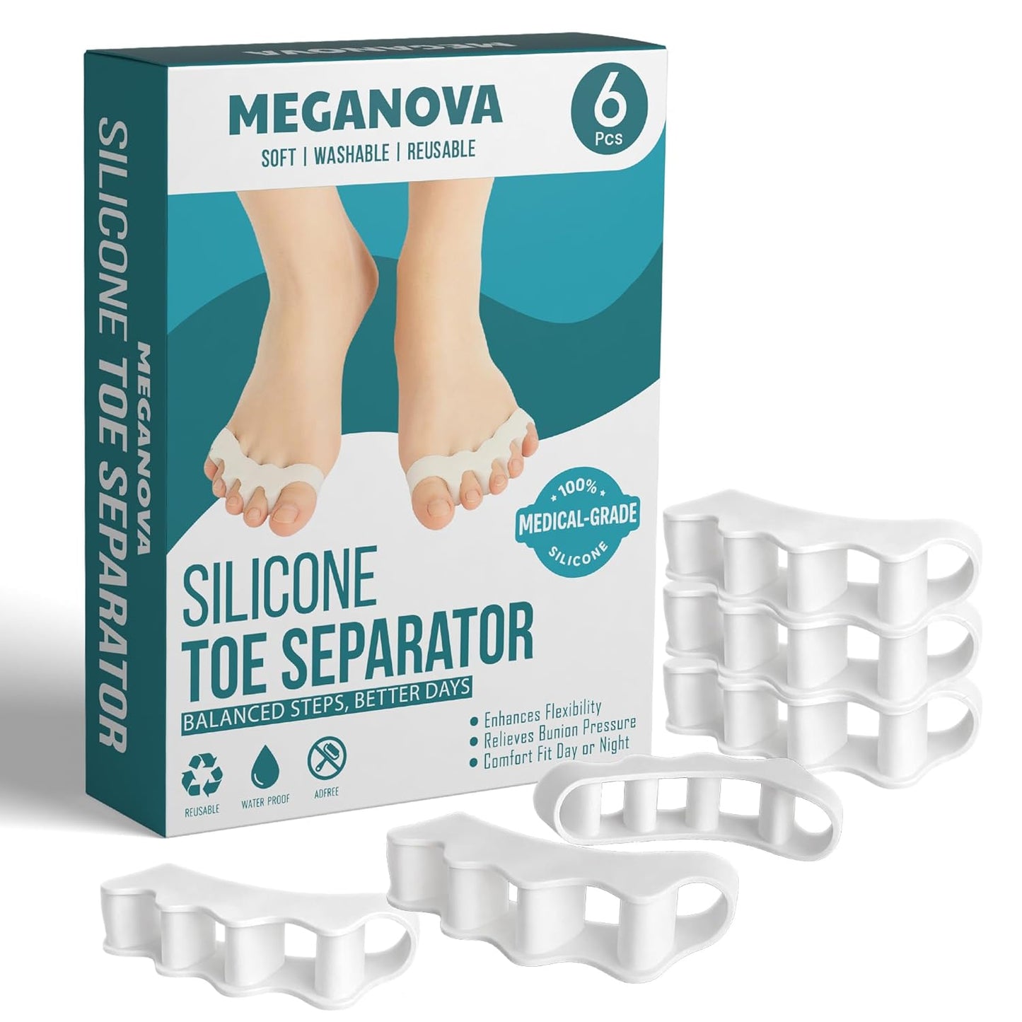 Toe Separators for Men and Women - Gel Spacers for Bunion & Hammer Toe Relief | Regular Size Foot Alignment Aid