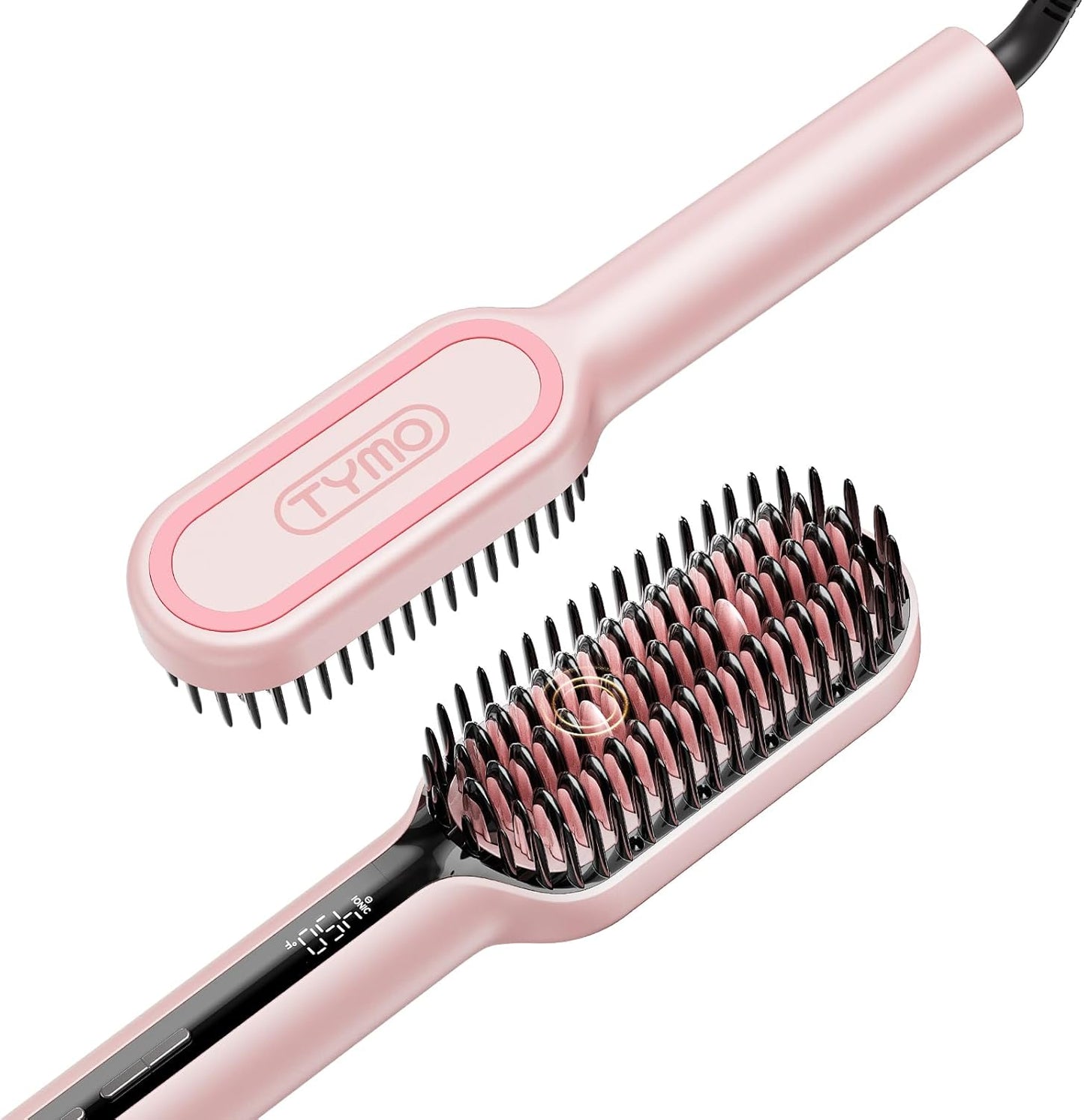 Tymo Hair Straightener Brush - Ionic Compact Styling Tool for Women | Fast, Lightweight & Travel-Friendly, Pink