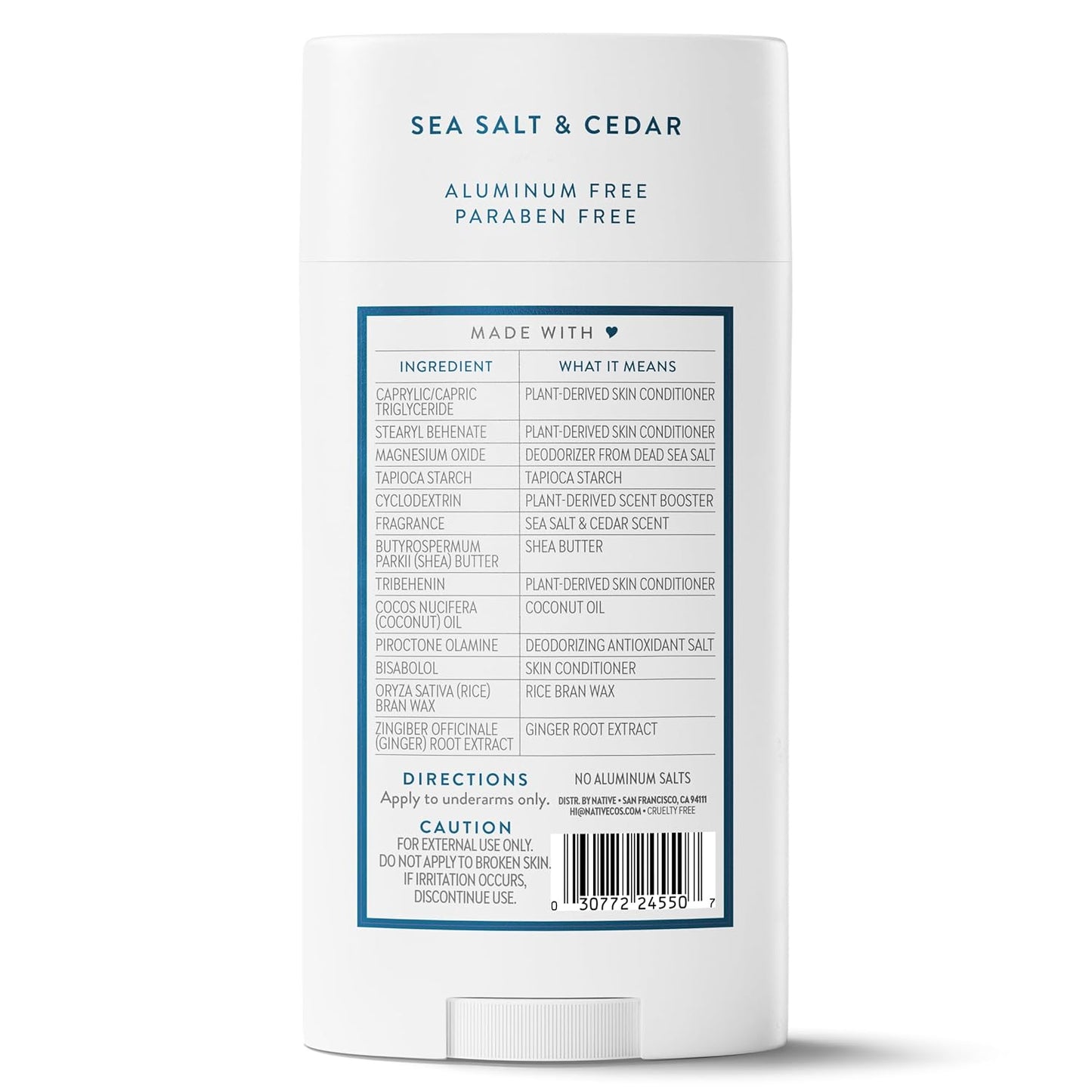 Native Aluminum Free Deodorant - Sea Salt & Cedar | 72-Hour Odor Control, 3.1 oz Stick for Men & Women