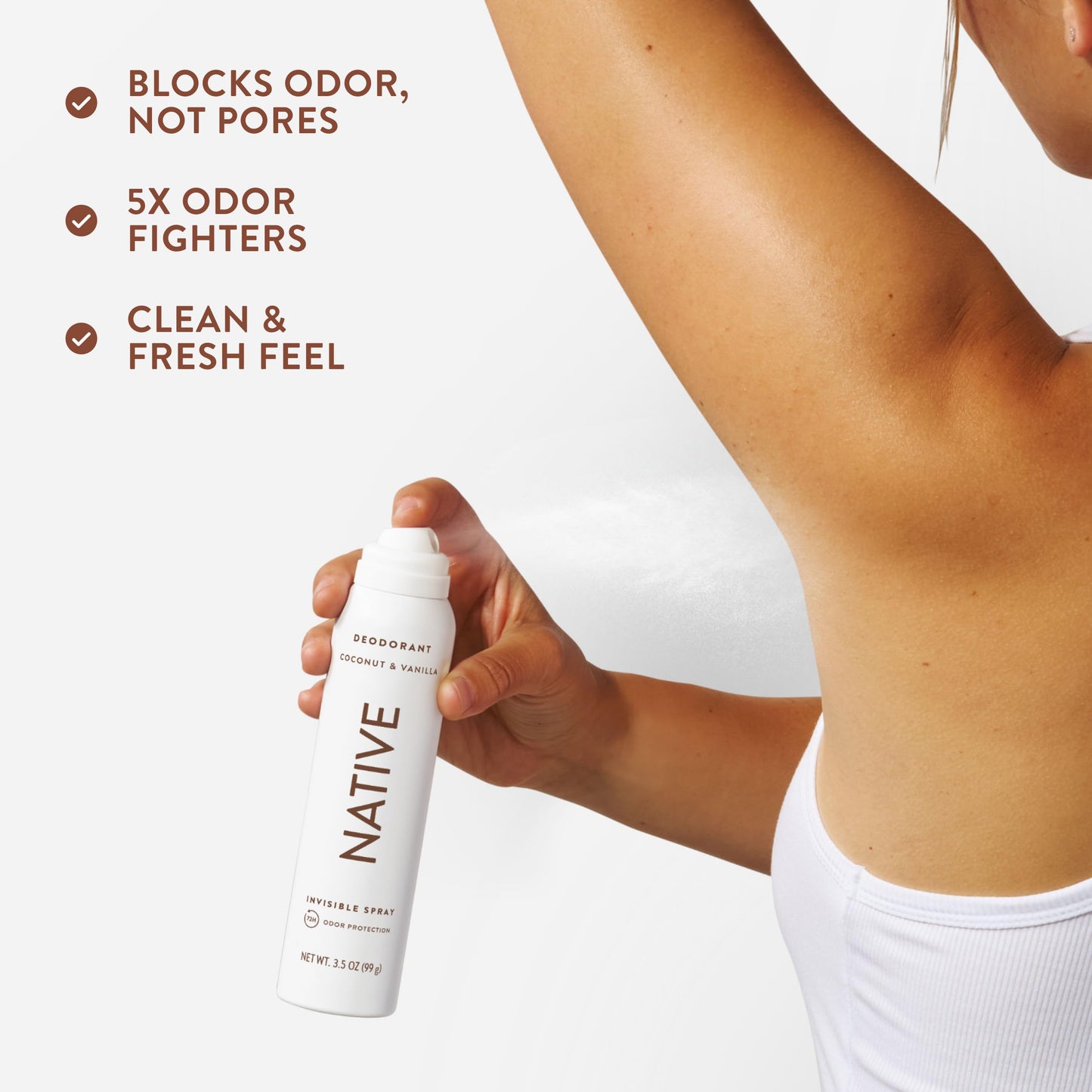 Native Deodorant & Body Spray, Coconut & Vanilla TWIN PACK, 72-Hour Odor Protection for Underarms & Body, Aluminum Free, Quick Drying, 2x3.5 oz