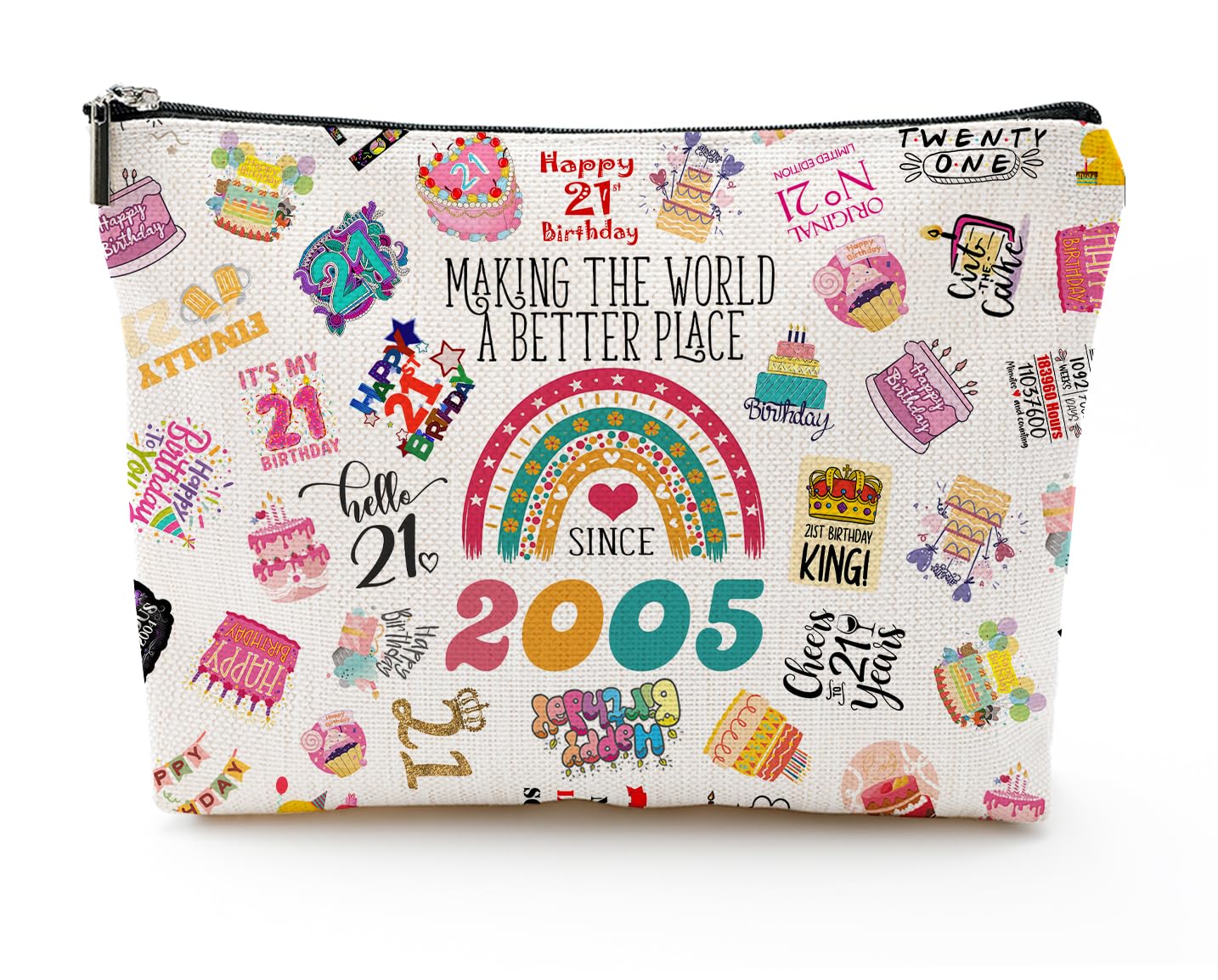 NONETH 21st Birthday Gifts, 21 Year Old Birthday Gifts, Sister, 2005 Birthday Makeup Bag & Travel Toiletry Bag, Unique Happy 21st Birthday Decorations & Party Favors & Gifts for Women
