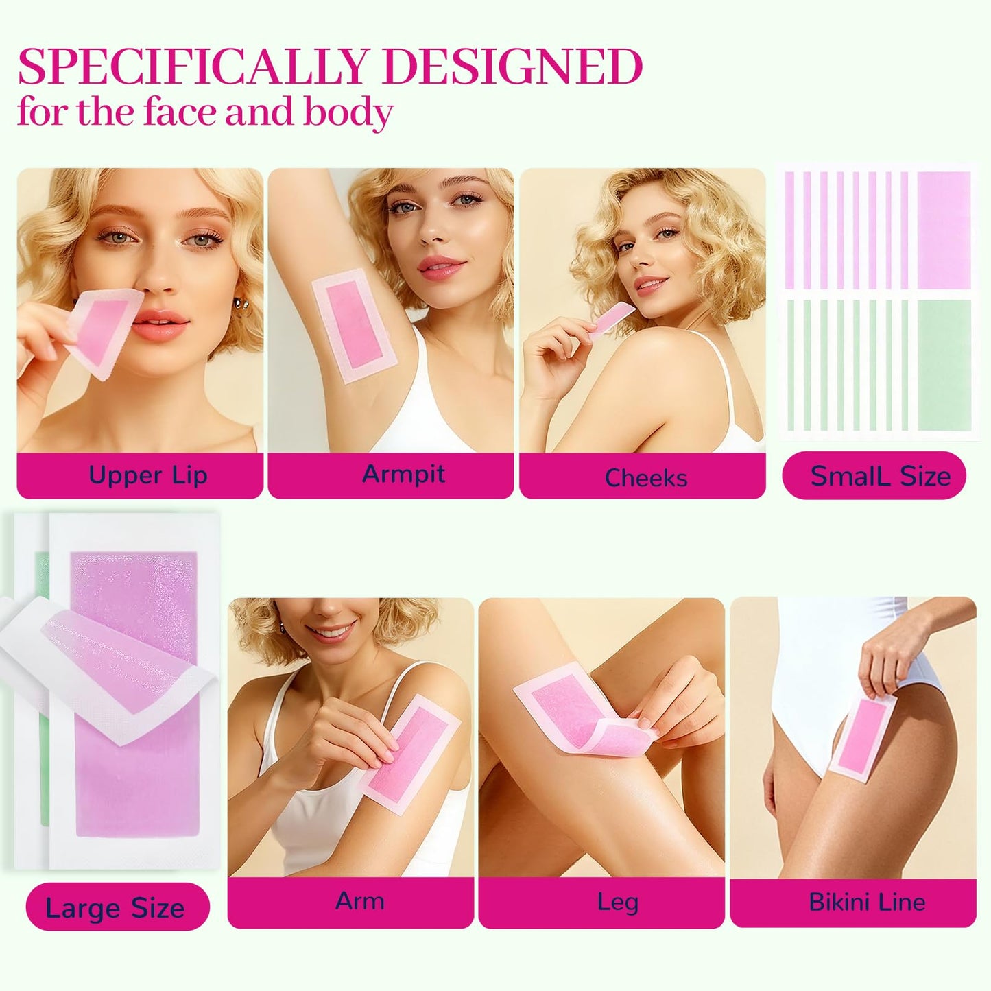 84PCS Wax Strips for Face Hair Removal,Body Waxing Kit for Women,Suitable for Face,Body,Legs, and Bikini Zone.Lncludes 40 Body+40 Facial Waxing Strips&4Calming Oil Wipes