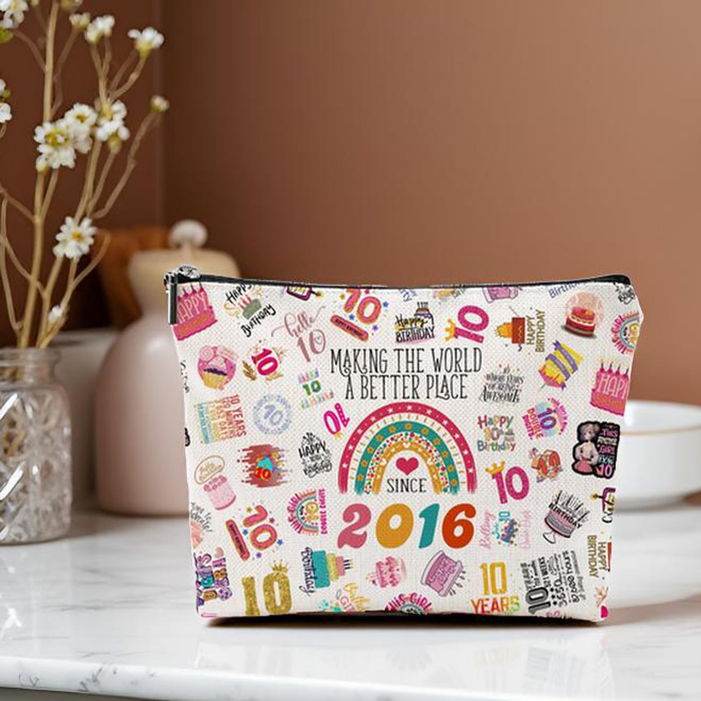 NONETH Birthday Gifts, 2016 Birthday Decorations Cosmetic Bags, Cute Travel Makeup Bag & Toiletry Bag