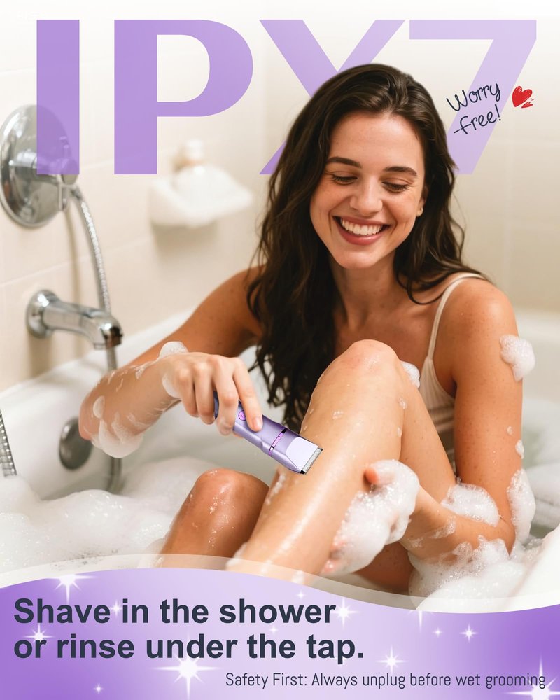 Bikini Trimmer for Women, Electric Razor for Pubic Hair, Women's Foil Shaver,Rechargeable Shaver Removal with Snap-in Ceramic Blades,IP7X Washable Head,Wet and Dry Use,Purple