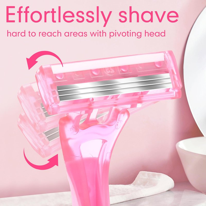Lasnten 30 Pcs Women's Disposable Razors Bulk 3 Blades Sensitive Skin Razors for a Smooth and Comfortable Shave