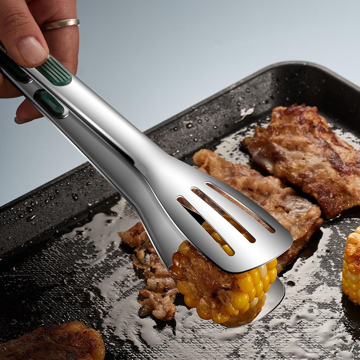 Stainless Steel Kitchen Tongs Set - 3 Pack with Silicone Tips | 7, 9, 12 Inch Heat Resistant Cooking Tools