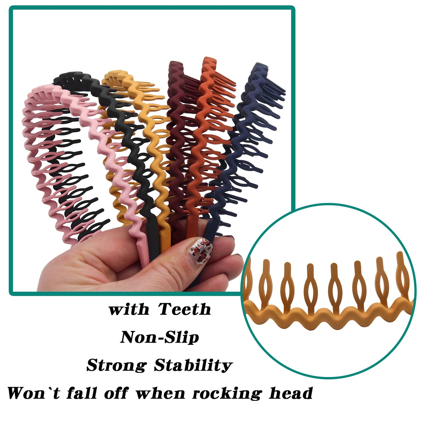 Plastic Wavy Headbands for Women - Non-Slip Thin Hair Bands with Combs | Pack of 6