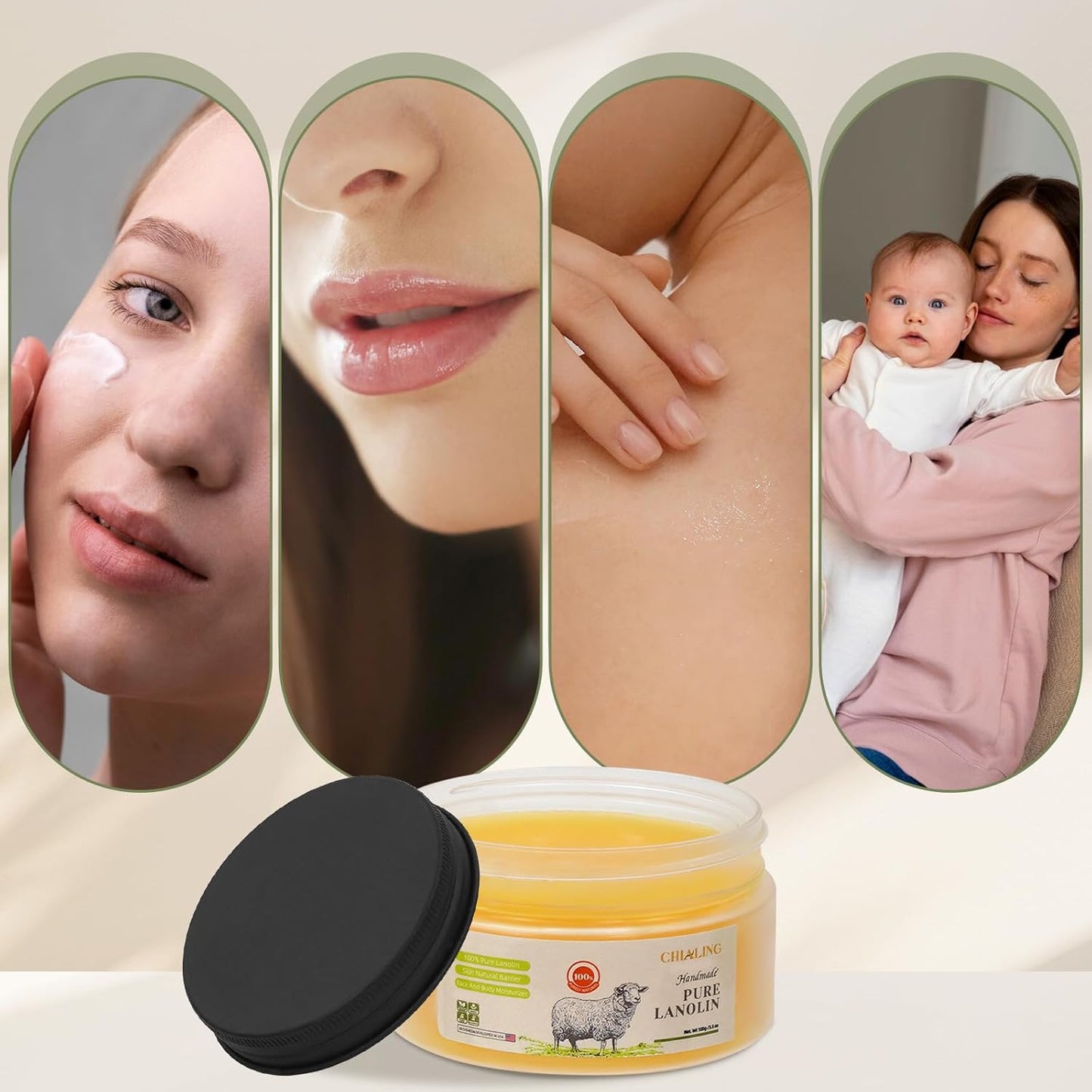 CHIALING 100% Pure Australian Lanolin Cream - USP Grade Moisturizer for Dry Skin, Eczema & Nipple Care | Unscented, 3.5 oz