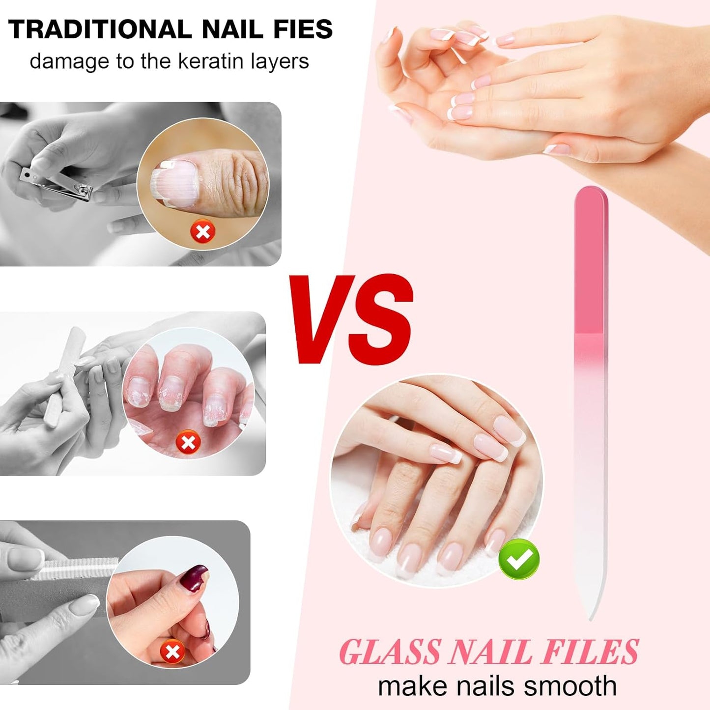NICEMOVIC Glass Nail File Set - 6 Pack for Natural Nails | Perfect Gift for Women, Teens & Girls