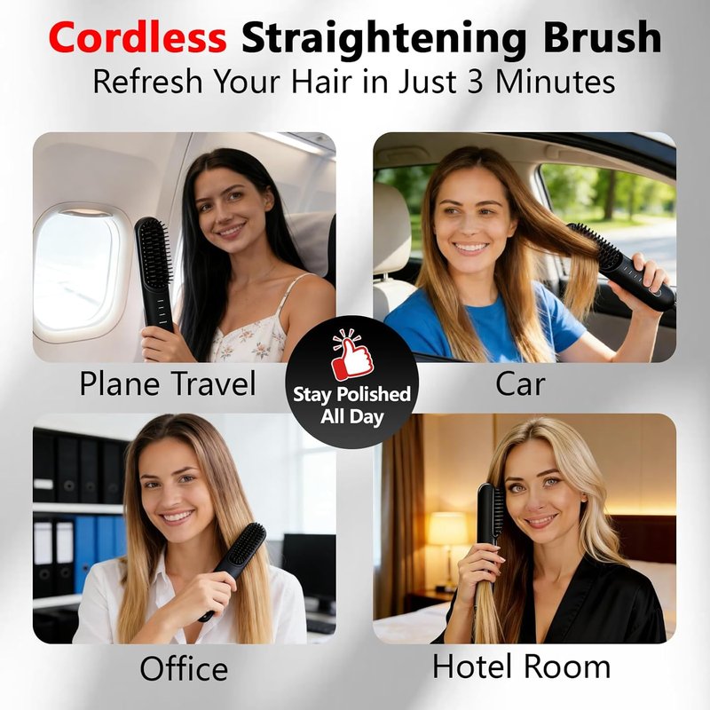 Go Brush Pro - Cordless Hair Straightening Brush for Short Hair | 4 Temperature Settings, MCH Ceramic, Fast Heat, 4000mAh Battery (Black)