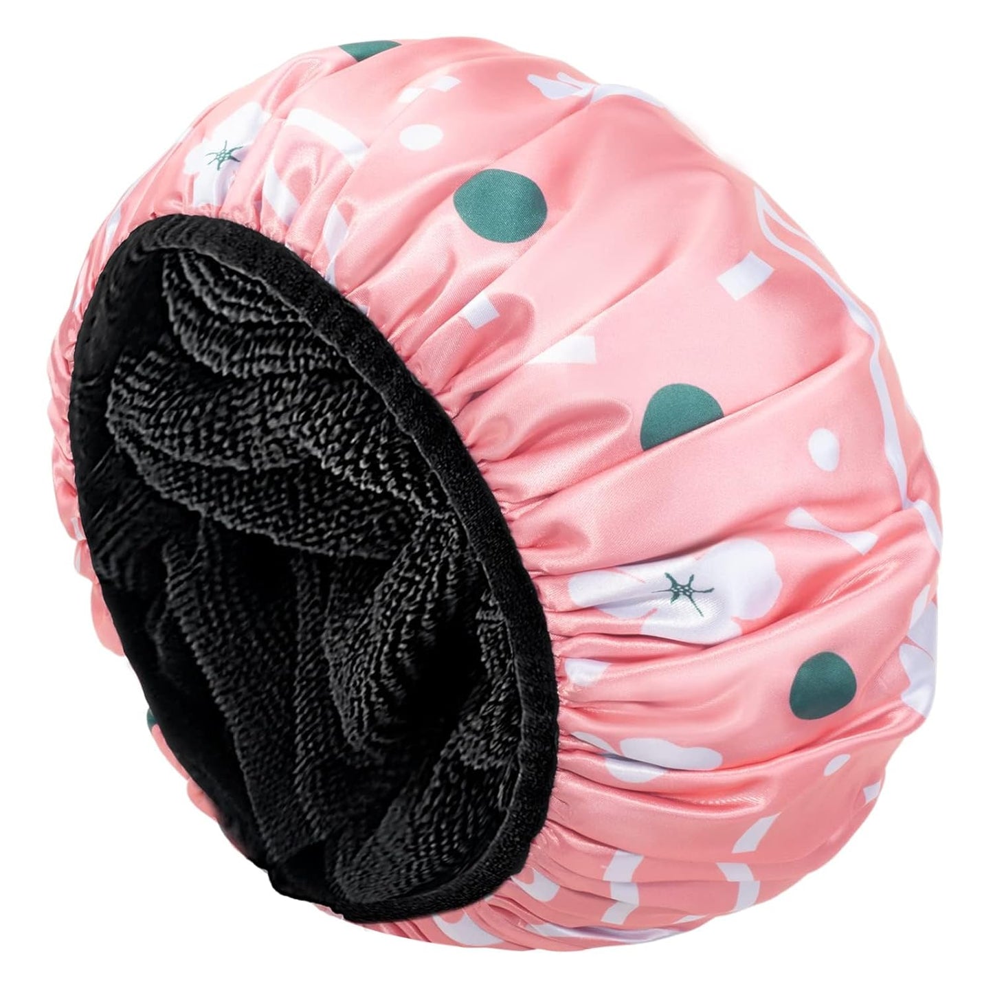 Aquior Shower Cap - Triple Layer Waterproof Bath Cap for Long Hair | Extra Large Silky Satin (Pink)