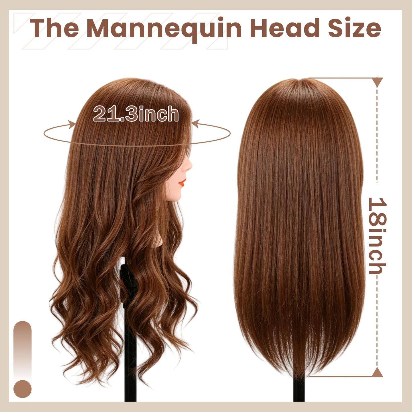 Mannequin Head with 100% Real Human Hair, Beauty Star Manikin Doll Head for Hair Styling, Cosmetology Hairdressing Training Practice Head with Clamp Stand and Braiding Accessories Kit (18" Dark Brown)