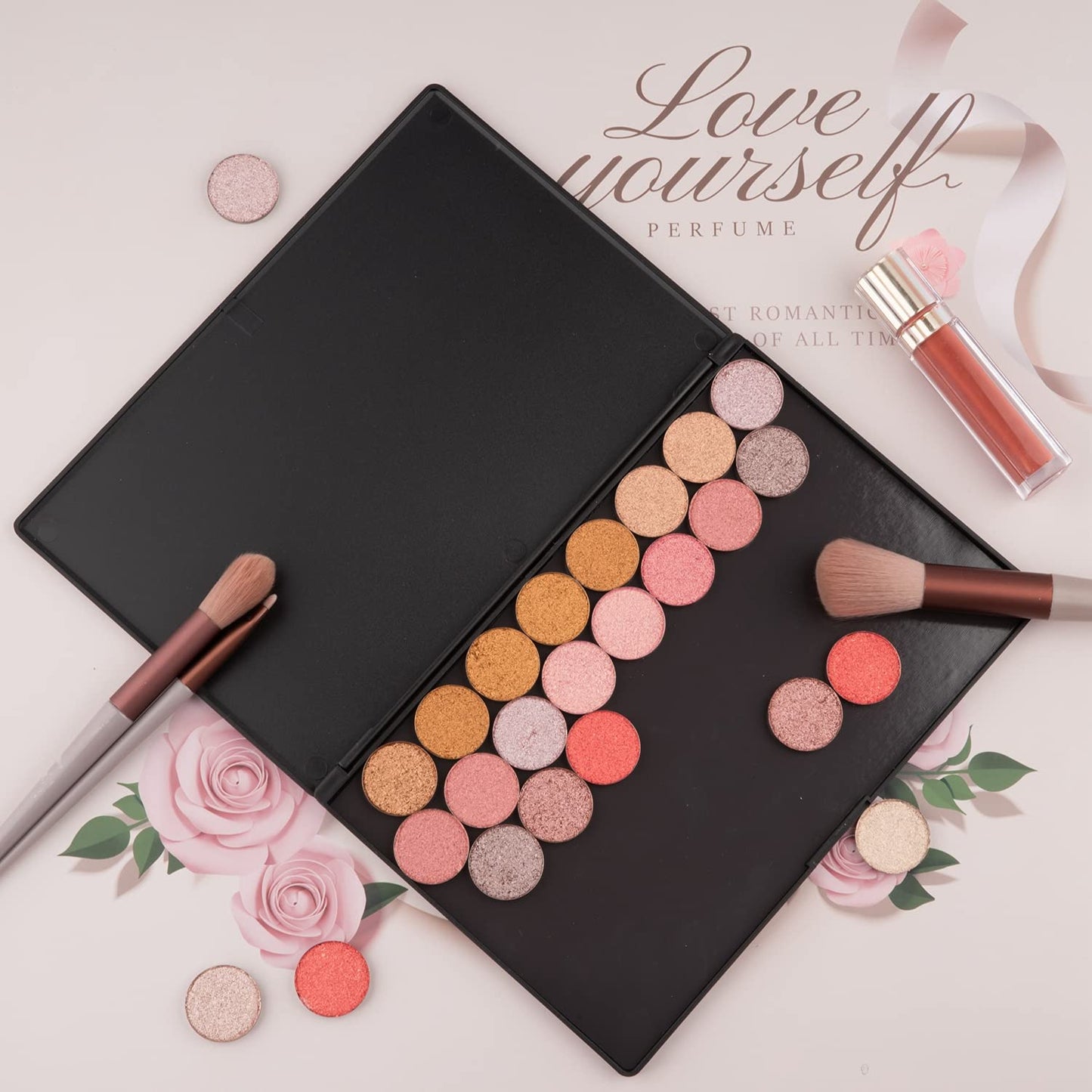 Large Empty Magnetic Eyeshadow Makeup Palette - 15 Adhesive Stickers for Lipstick & Blush