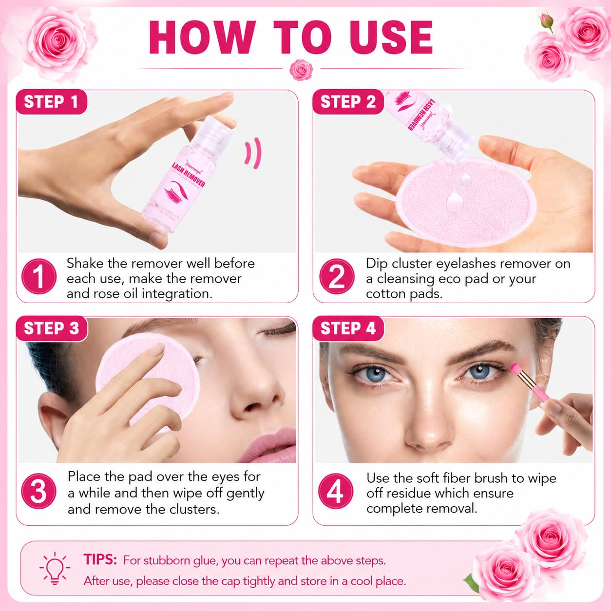 Geeneiya Lash Cluster Remover for DIY Lash Extensions, Gentle Lash Glue Remover with Fiber Cleansing Brush, Cleansing Oil for Cluster Lashes Bond and Seal, Easy Lash Removal, 20ml