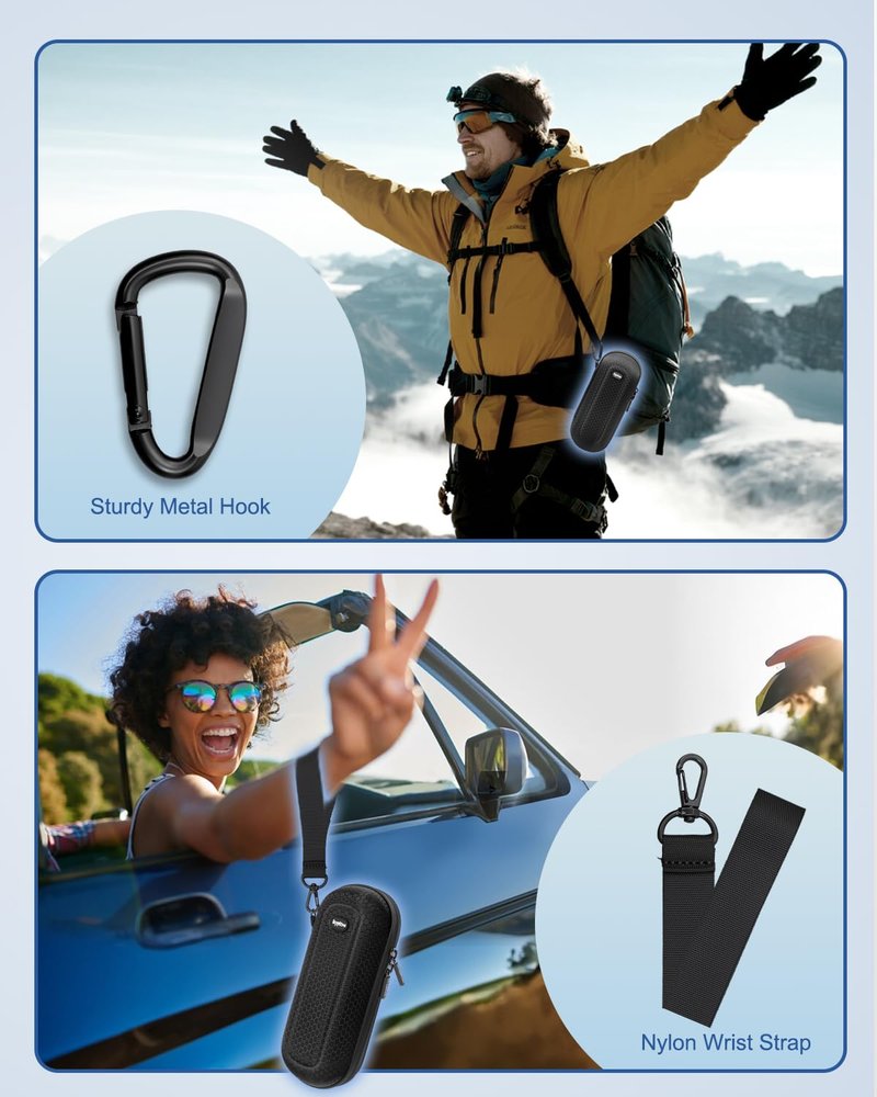 Krypthos Large Double Travel Sunglasses Case with Carabiner – Unisex Protective Eyewear Organizer for Eye Glasses, & Outdoor Use – Hard Shell Storage Case for Men & Women