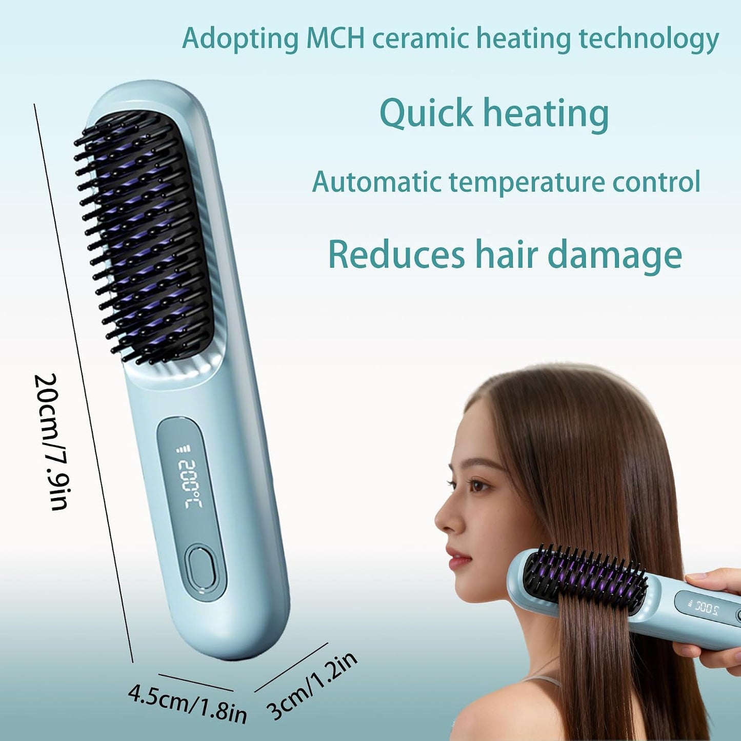 Go Brush Pro Mini Hair Straightener - Cordless Travel Brush with LCD Display | Fast Heating for Short Hair