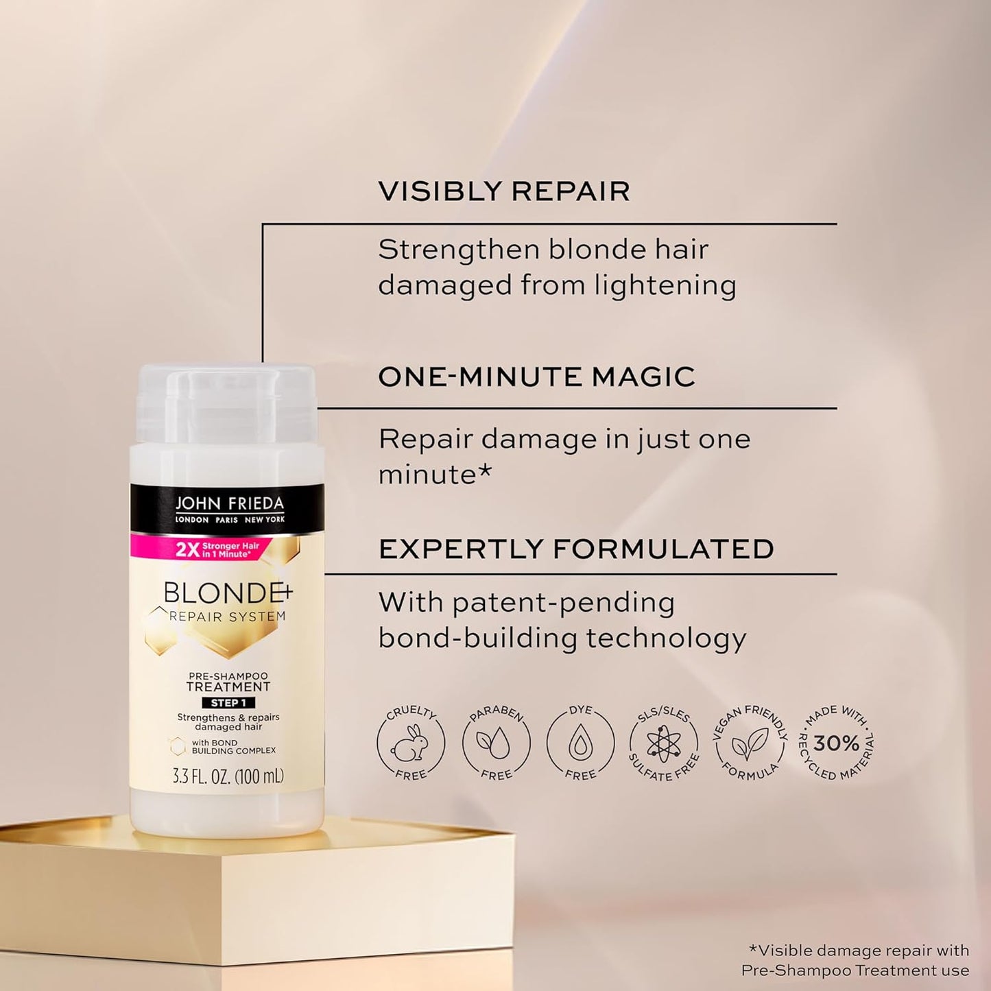 John Frieda Blonde+ Hair Repair Treatment - Bond Building Complex for Damaged Hair | 3.3 Oz