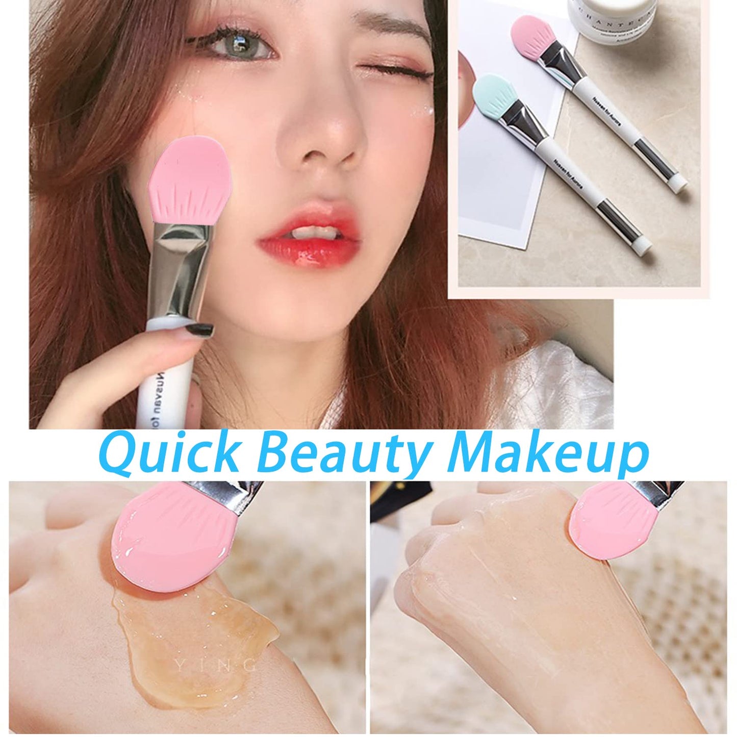 Korean Makeup Spatula and Palette Set - Stainless Steel Professional Foundation Spatula, Cosmetic Brush, and Rectangle Palette for Facial Cosmetic Application
